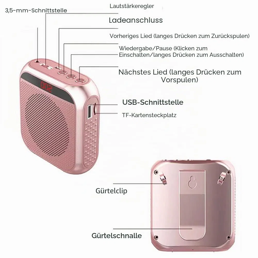 Tragbarer Sprachverstärker für Lehrer, 2200mAh Wiederaufladbarer Mikrofonverstärker PA System Headset Mikrofon mit Lautsprecher für Lehrer, Treffen, Reiseleiter, Yoga, Klassenzimmer (Schwarz)