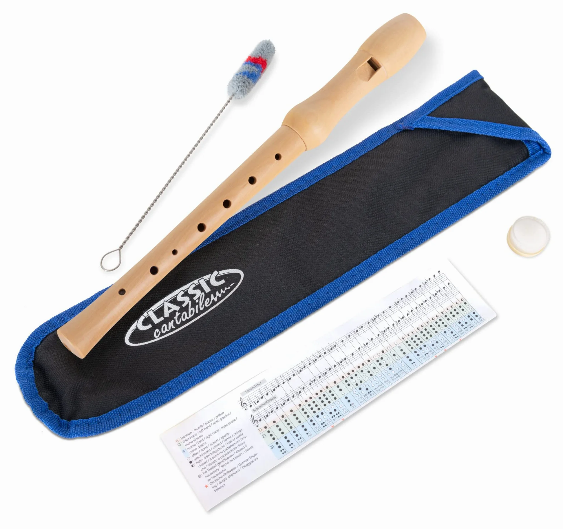Classic Cantabile Stella Blockflöte - 2-teilige Blockflöte aus Ahorn - Deutsche Griffweise - Ideal für Kinder ab 6 Jahren - Inklusive gepolsterter Tasche, Grifftabelle, Flötenputzer und Korkfett