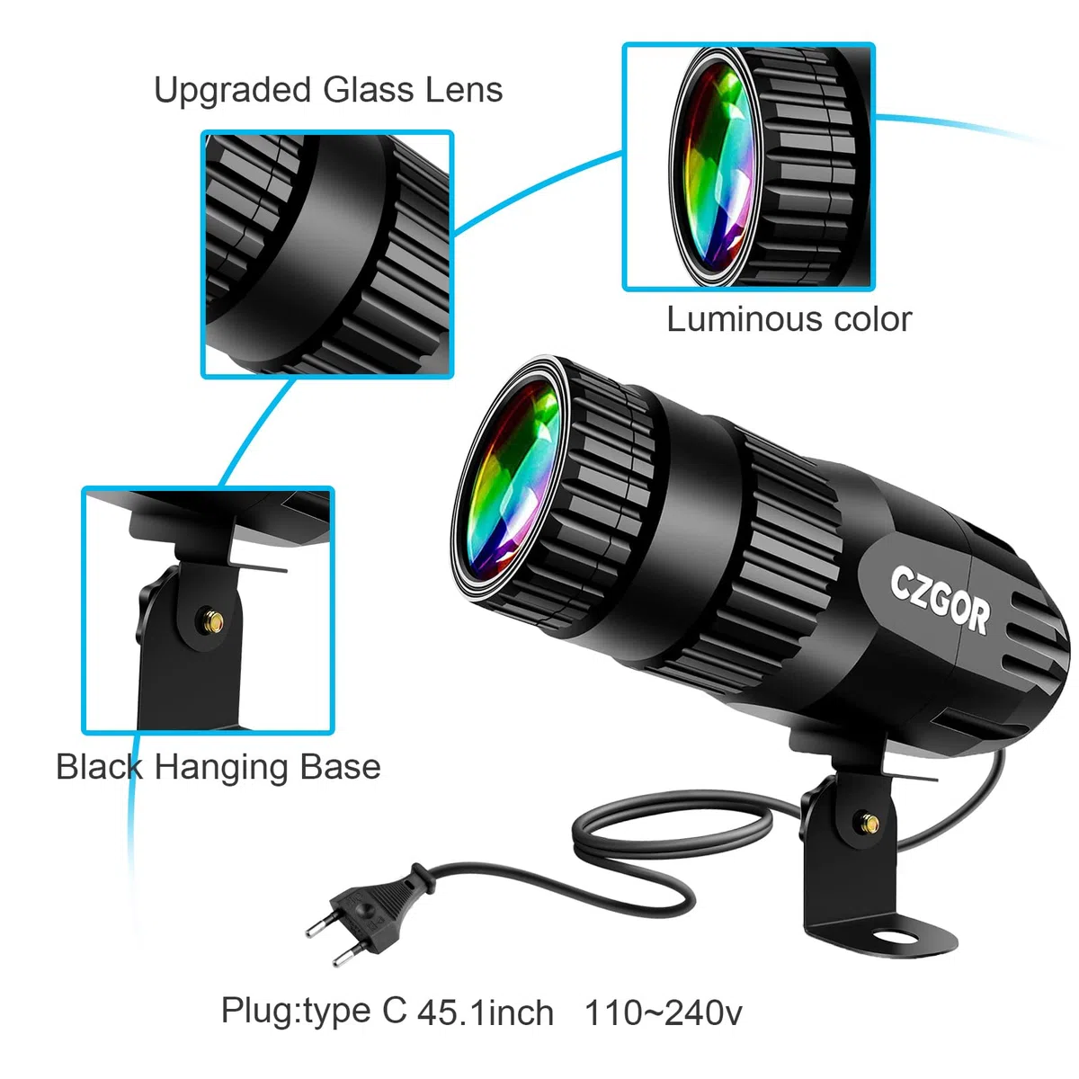 LED Pinspot Licht, Czgor Spot Disco Kugel 15W RGBW 4-in-1-Spiegelkugelprojektor mit Fernbedienung, Superhelles LED-Pinspotlicht für Partys, Diskotheken, Bars, Hochzeiten