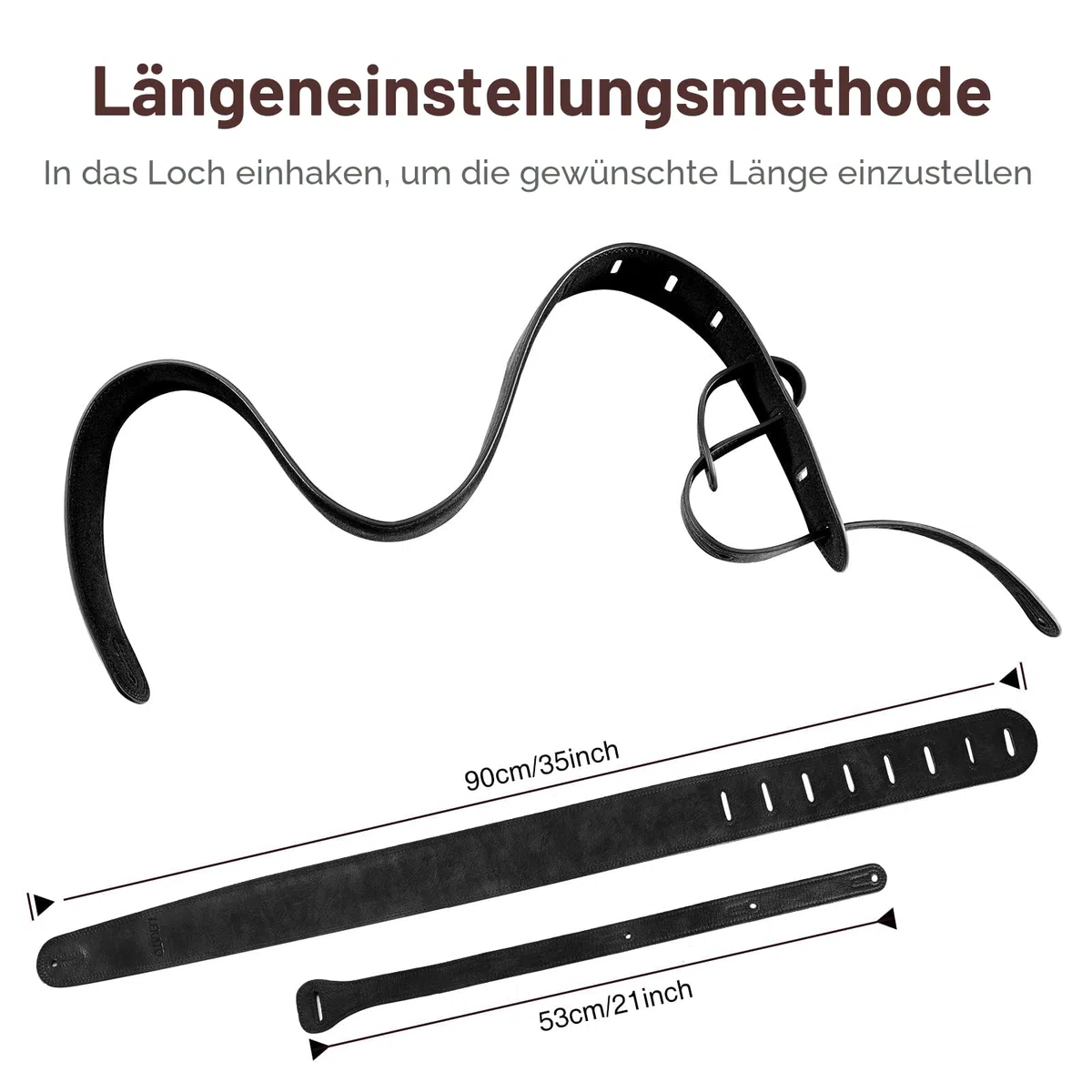 LEKATO Gitarrengurt aus Leder mit dicker Schaumstoffpolsterung, breiter Bassgitarrengurt für Bass, E-Gitarre, Akustikgitarre, klassische Gitarre, verstellbarer Ledergurt, Länge von 41" bis 51"