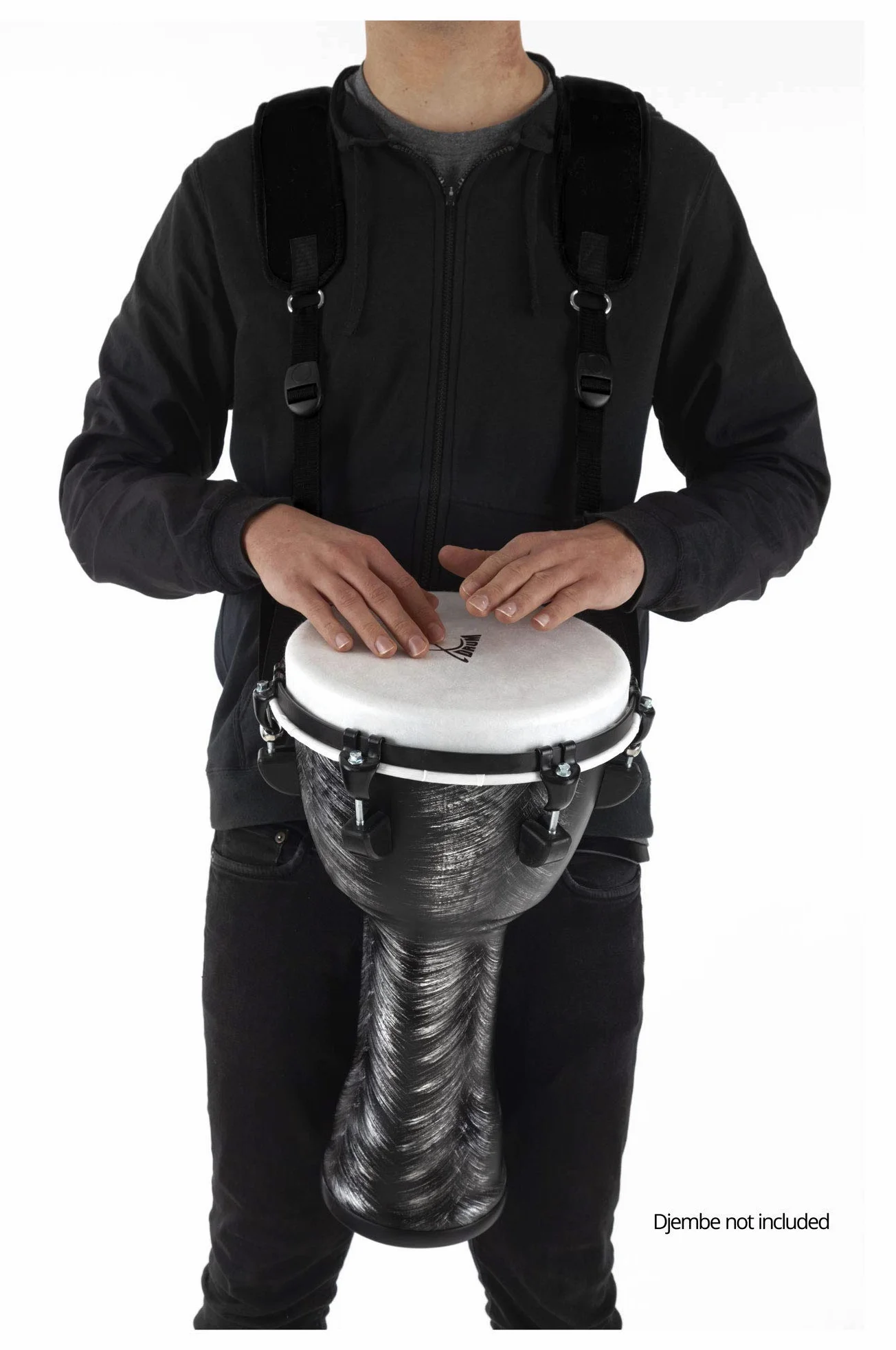 XDrum Djembe Gurt Eco (Schultergurt zum Umhängen von Djemben, mit 2 Metallkarabinern, längenverstellbar von 60 bis 76 cm) schwarz