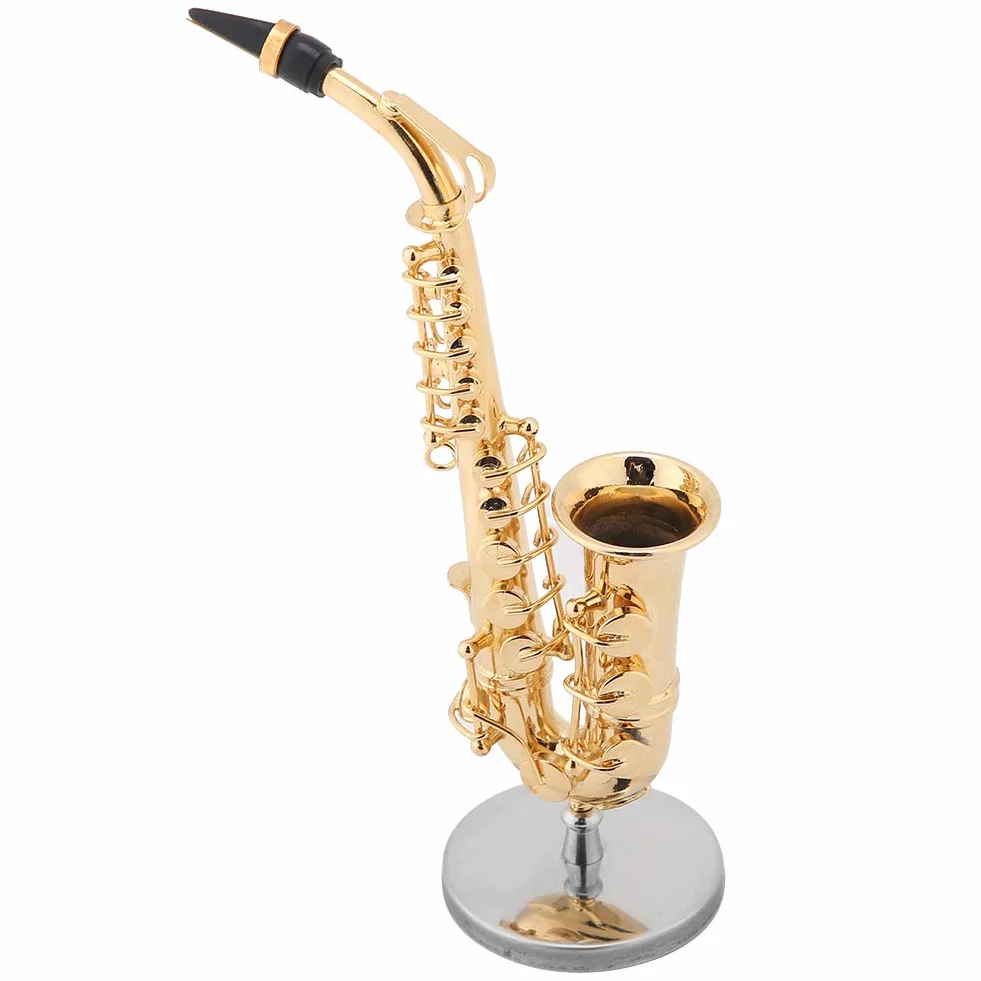 Miniatur-Altsaxophon, Saxophon-Modell mit Ständer und Gehäuse, Vergoldetes Instrumentenmodell, Mini-Altsaxophon-Tenorsaxophon-Heimdekoration