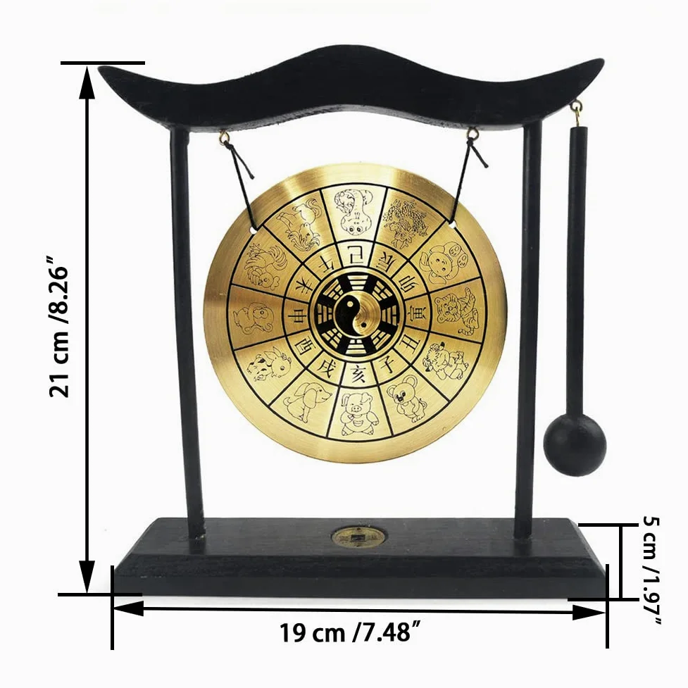 Hooshing Zen Art Feng Shui Tisch-Gong aus Messing mit Ständer, asiatische Dekoration für Zuhause, Büro, chinesische Sternzeichen