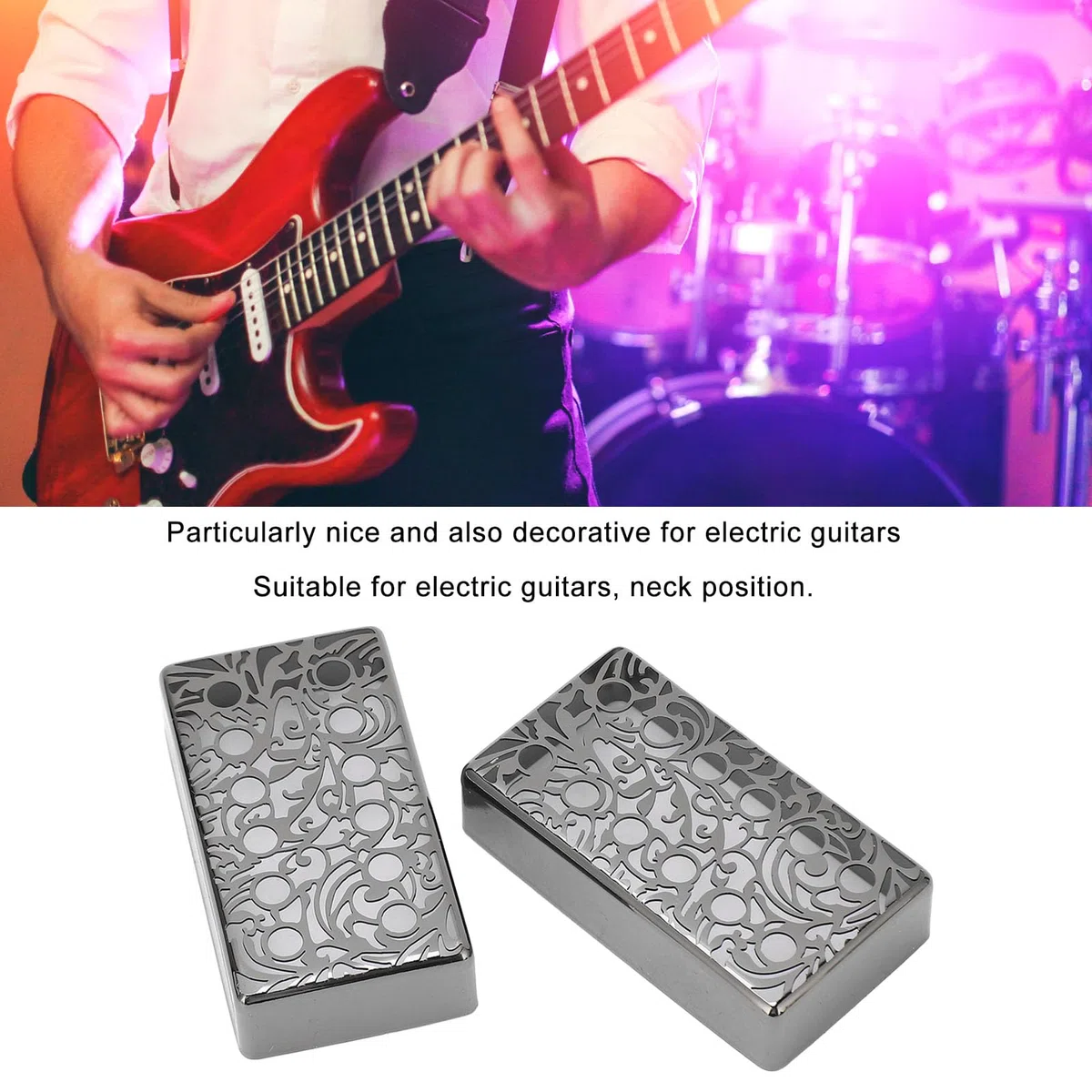 Walfront 2 Stück 12-Loch-Humbucker-Gitarren-Tonabnehmer-Abdeckung, E-Gitarren-Ersatzteile, Hals-Steg-Tonabnehmer-Abdeckungen, Verchromtes Muster