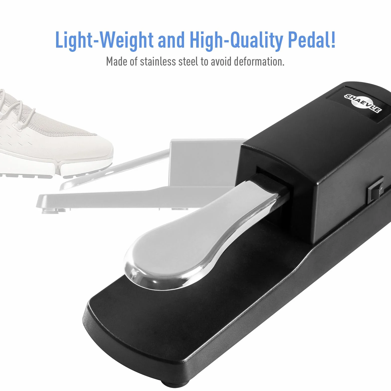 Sustain-Pedal für Keyboards, Digitalpiano, MIDI und Synthesizer mit Polaritätsschalter, 6,35 mm, mit 160 cm Kabeleingangsstecker