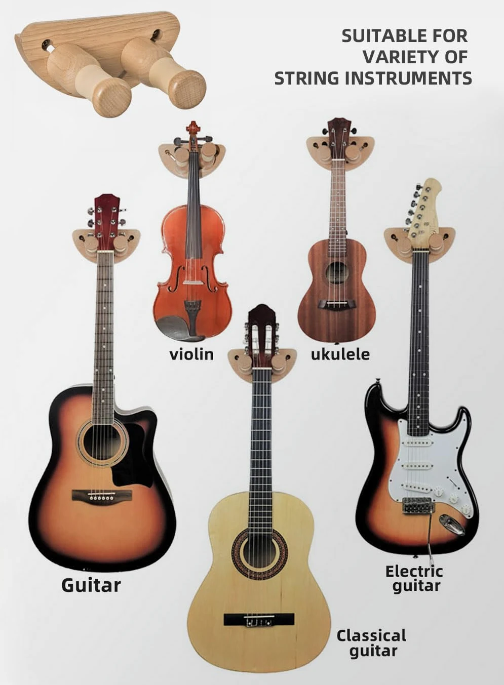 Gitarre Wandhaken, Gitarre Bügelhaken, Holz Gitarrenbügel, Gitarrenhalter Wandhalterung Holzaufhänger Für Akustikgitarre Klassische Gitarre E-Gitarre Bass Banjo Ukulele