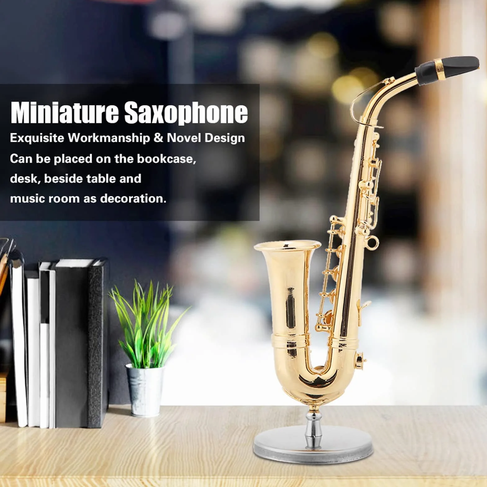 Miniatur-Altsaxophon, Saxophon-Modell mit Ständer und Gehäuse, Vergoldetes Instrumentenmodell, Mini-Altsaxophon-Tenorsaxophon-Heimdekoration