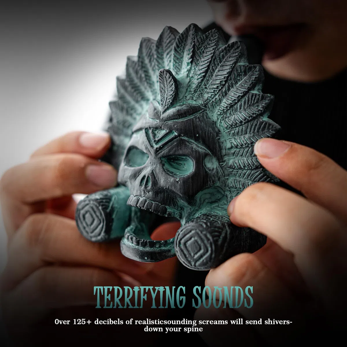 Handgefertigte Aztekische Todespfeife mit Kordelzugbeutel | Azteken Kriegspfeife, Realistische Soundeffekte, Halloween Geschenk, Outdoor-Aktivitäten, Zum Sammeln