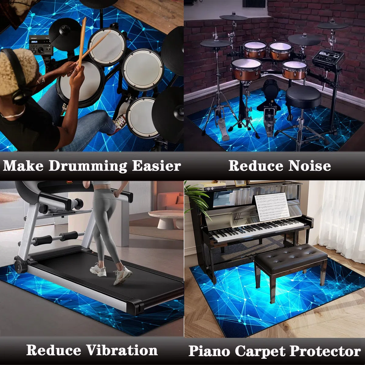 Professioneller Schlagzeugteppich, Schlagzeug Teppich, Schallschutzmatte, Drum Teppich, rutschfeste Trommel Teppiche, Quadratische Schallschutzdecke für E-Drum-Kits Bass Drum Snare 160 x 150 cm