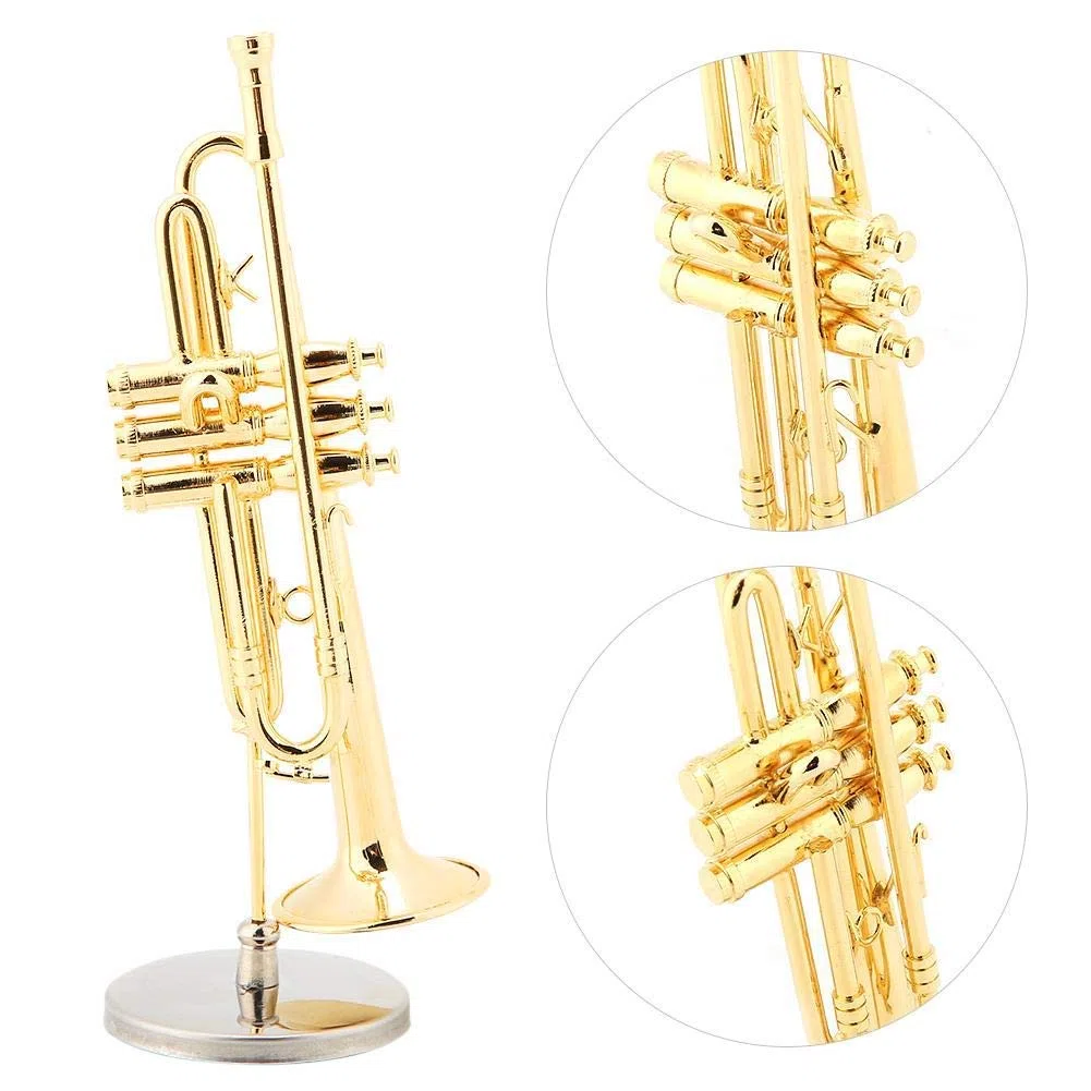 Miniatur Trompete Saxophon Replik Vergoldet Musikinstrument Modell Mit Koffer Und Ständer Für Sammler Und Musikliebhaber