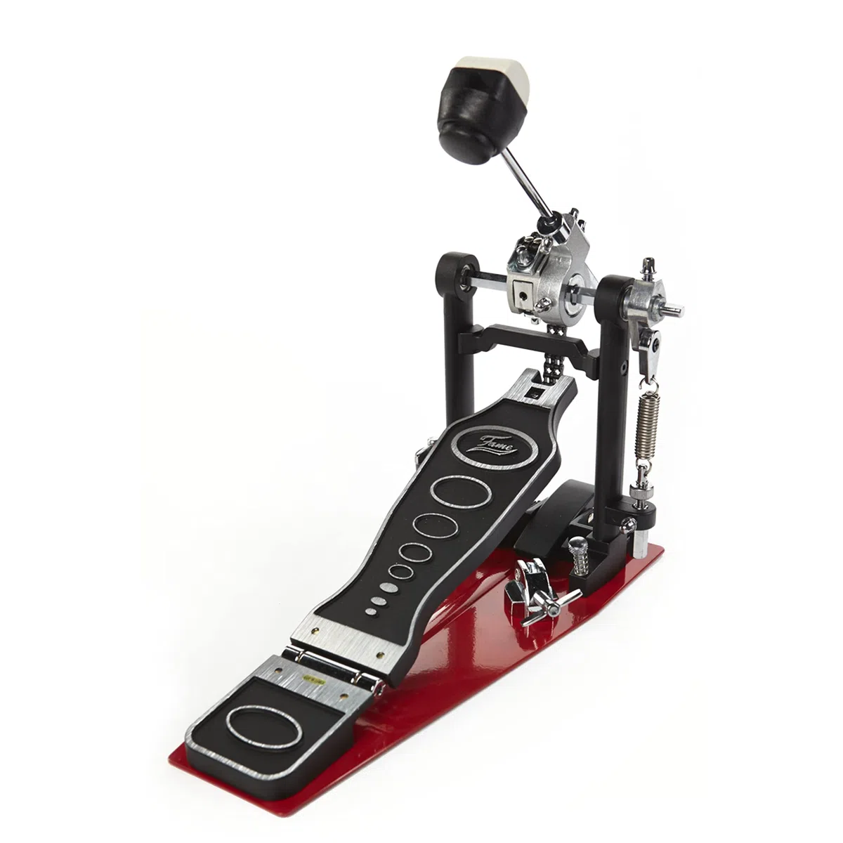 Fame FP9001 Fußmaschine, Professionelles Bass Drum Pedal, Robuste Konstruktion, Einstellbare Federspannung, Hohe Belastbarkeit, Schwere Bodenplatte, Vielseitige Einstellungsmöglichkeiten, Hoop Clamp