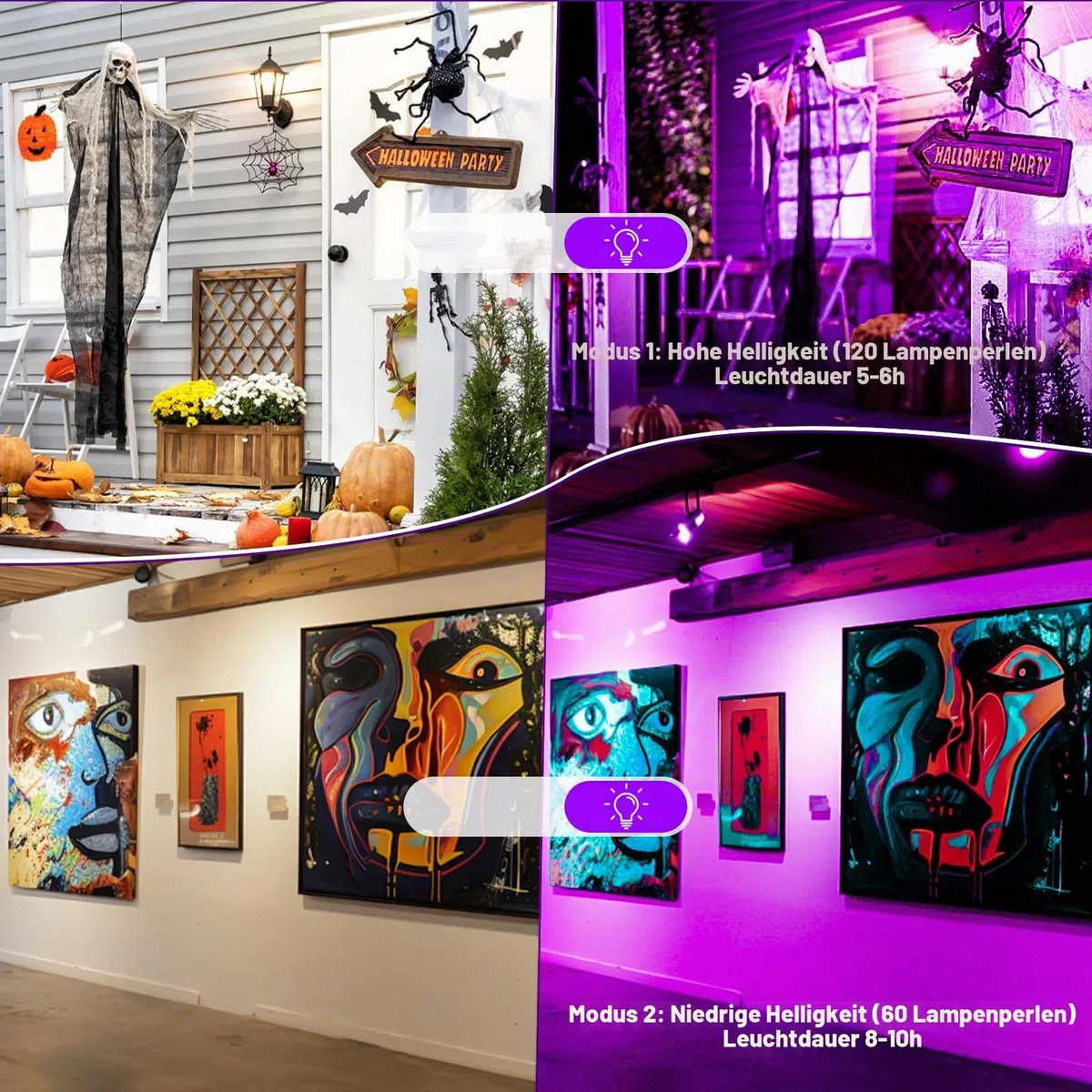 Schwarzlicht Strahler 60W, WINNIW 120 LED UV Schwarzlichtlampe, Wiederaufladbares Dimmbares UV-Licht für Schwarzlichtparty, Neonparty, Halloween, Bodypainting, Fluoreszenzeffekt, Disco