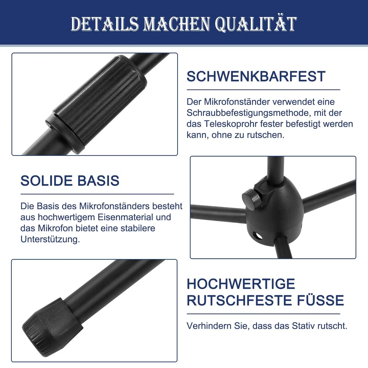Trintion Mikrofonständer Einstellbare 73-175cm Mikrofonstativ Mikrofon Ständer mit 2 Mikrofonklemmen Einen Stabilen Stand für Singen Studio Rundfunk (73-175cm)