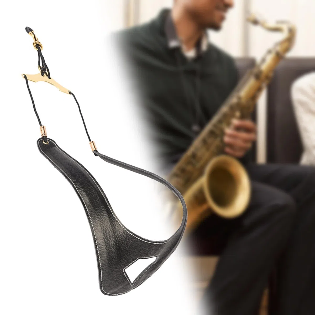 kowaku Saxophon-Schultergurt, Saxophon-Gurt, Saxophon-Schultergurt, Saxophon-Gurt für Saxophon, Tenor, Sopran, Alt, Geschenke für Musikliebhaber, Schwarz