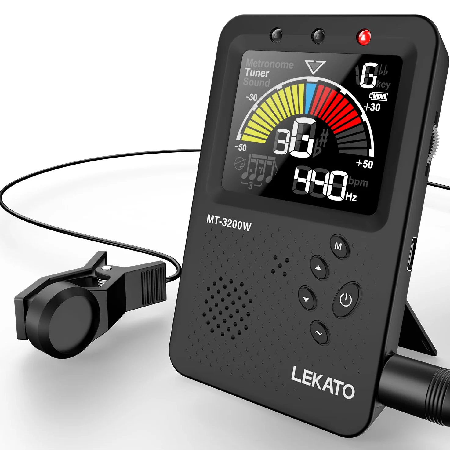 LEKATO Metronom Stimmgerät, Wiederaufladbares 3-in-1 Digital Metronom für Gitarre Bass Violine Ukulele, Vocal Count Option, Farb-LCD-Display Chromatisch Stimmgerät für alle Instrumente, Schwarz