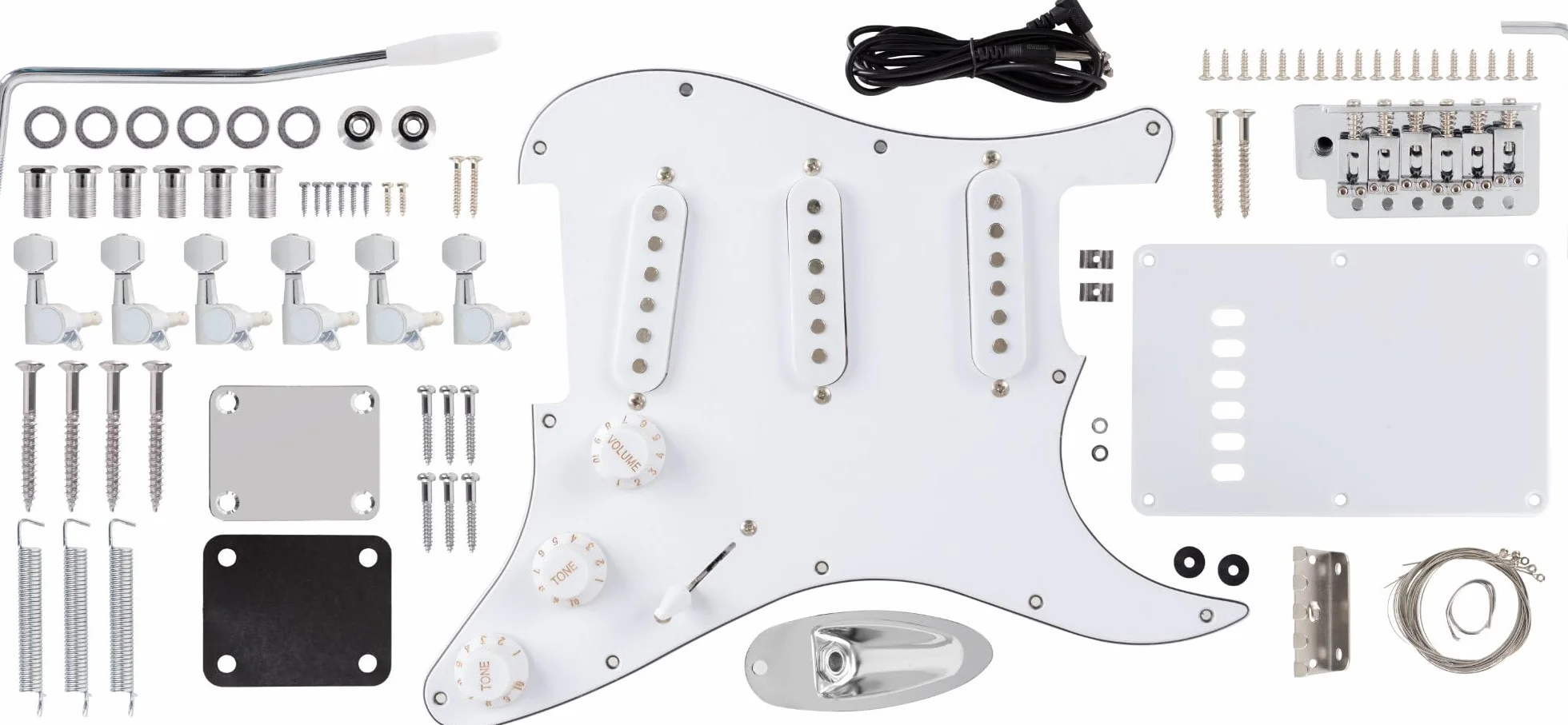 Rocktile E-Gitarren Bausatz ST-Style - DIY Elektrische Gitarre Bausatz inkl. Hardware - Paulownia-Korpus, Ahorn-Hals, Palisander-Griffbrett - 3 Single Coil Pickups - Vintage Tremolo - Natur