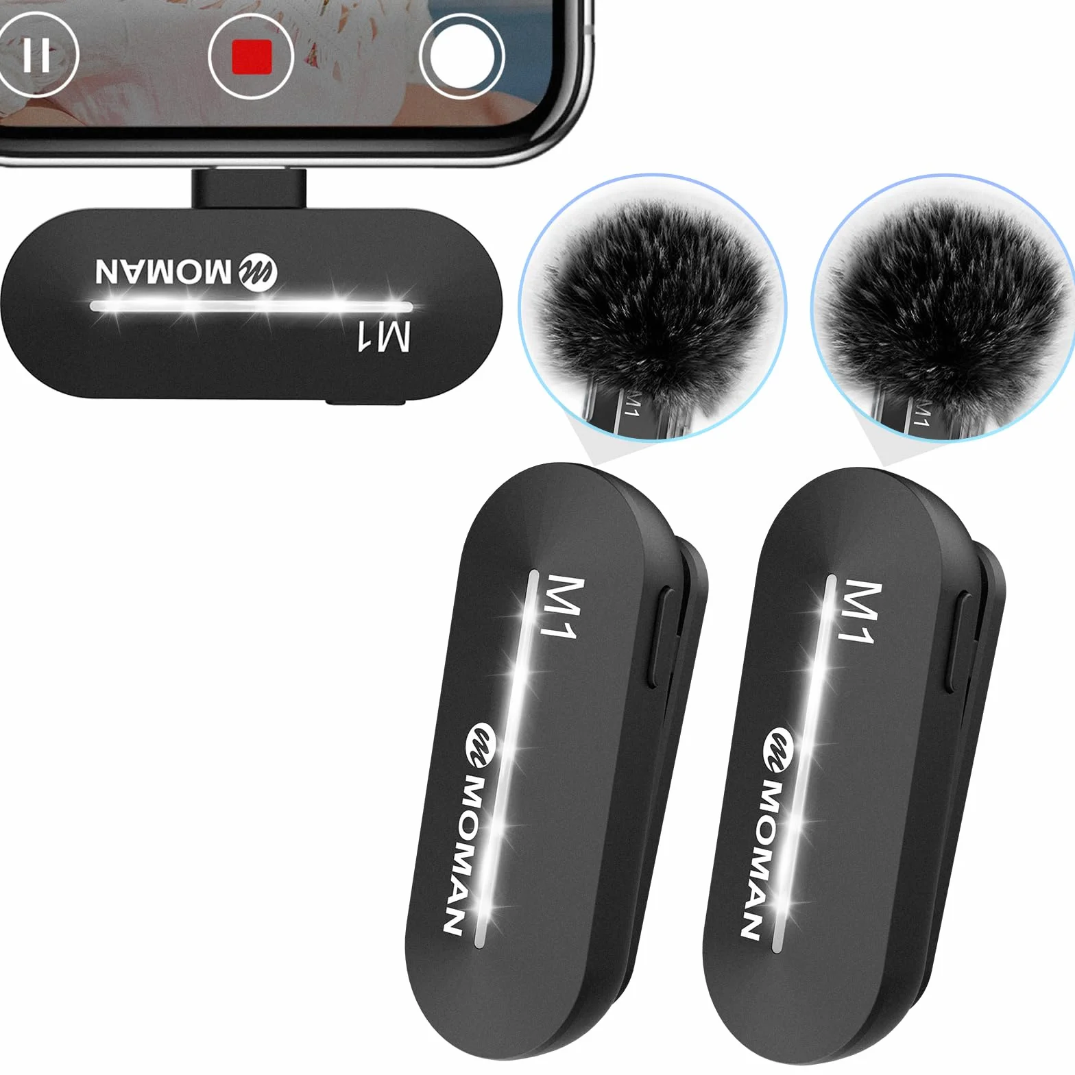 Moman Kabelloses Lavalier Microphone, CP1X(C) 2.4GHz【Type-C&USB】 2TX&1RX Ansteckmikrofon für Android Phones Tablet Vlog Live-Streaming Tiktok,Drahtloses-Lavalier-Mikrofon-Funkmikrofon-Smartphone