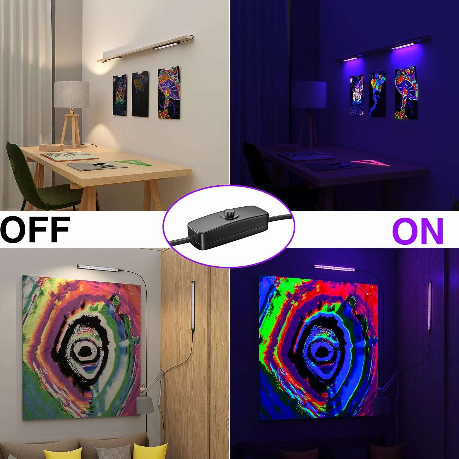 Onforu 10W Schwarzlicht Röhre, USB 28 cm Schwarzlichtlampe, 385-400 nm UV Licht, Schwarzlicht LED UV Bar für Disco, Club, Glow Party, Party Zubehör, Halloween Deko, 2er