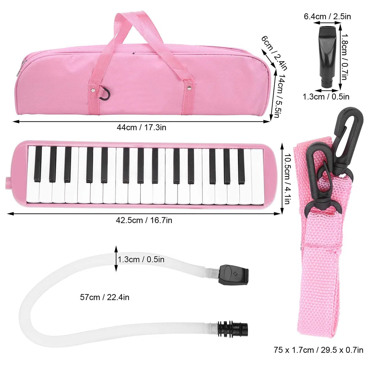 32 Tasten Melodica, 42,5x10,5cm/16,7x4,1 Zoll Professioneller ABS Mund Melodica Air Piano Mundharmonika Melodica Keyboard Orgel Melodica Instrument mit Tragetasche für Erwachsene Studenten Kinder
