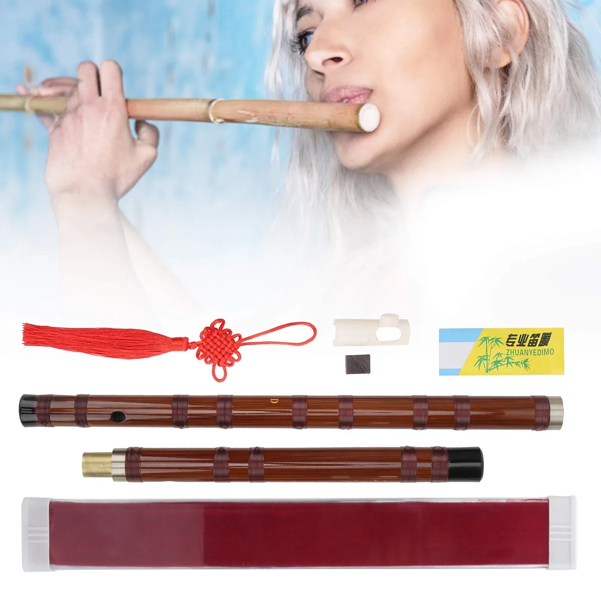 Mxzzand Dry Bitter Dizi Traditionelles Flöten Set D Key Bambusflöte ZD 02