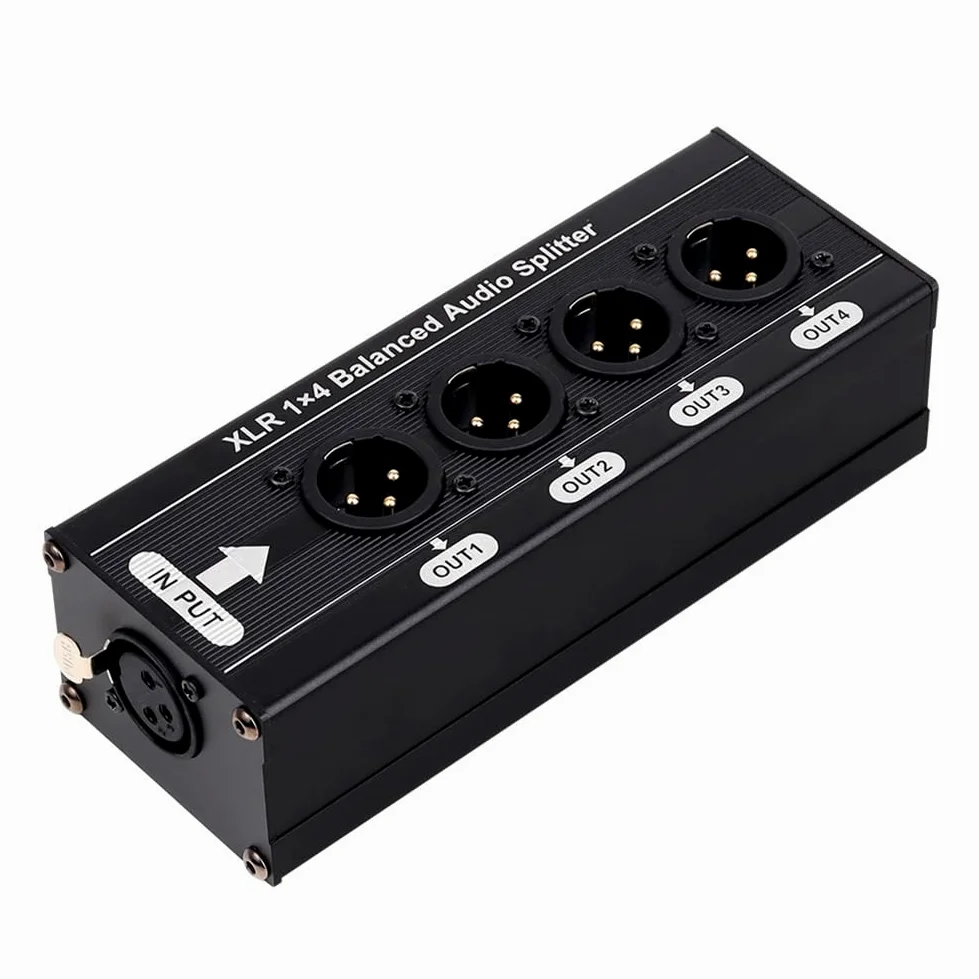 Audio Signal Splitter Box XLR 1x4 Ausgeglichen 3 Pin 1 in 4 Aus -Out Out No Netzteil Erforderlich