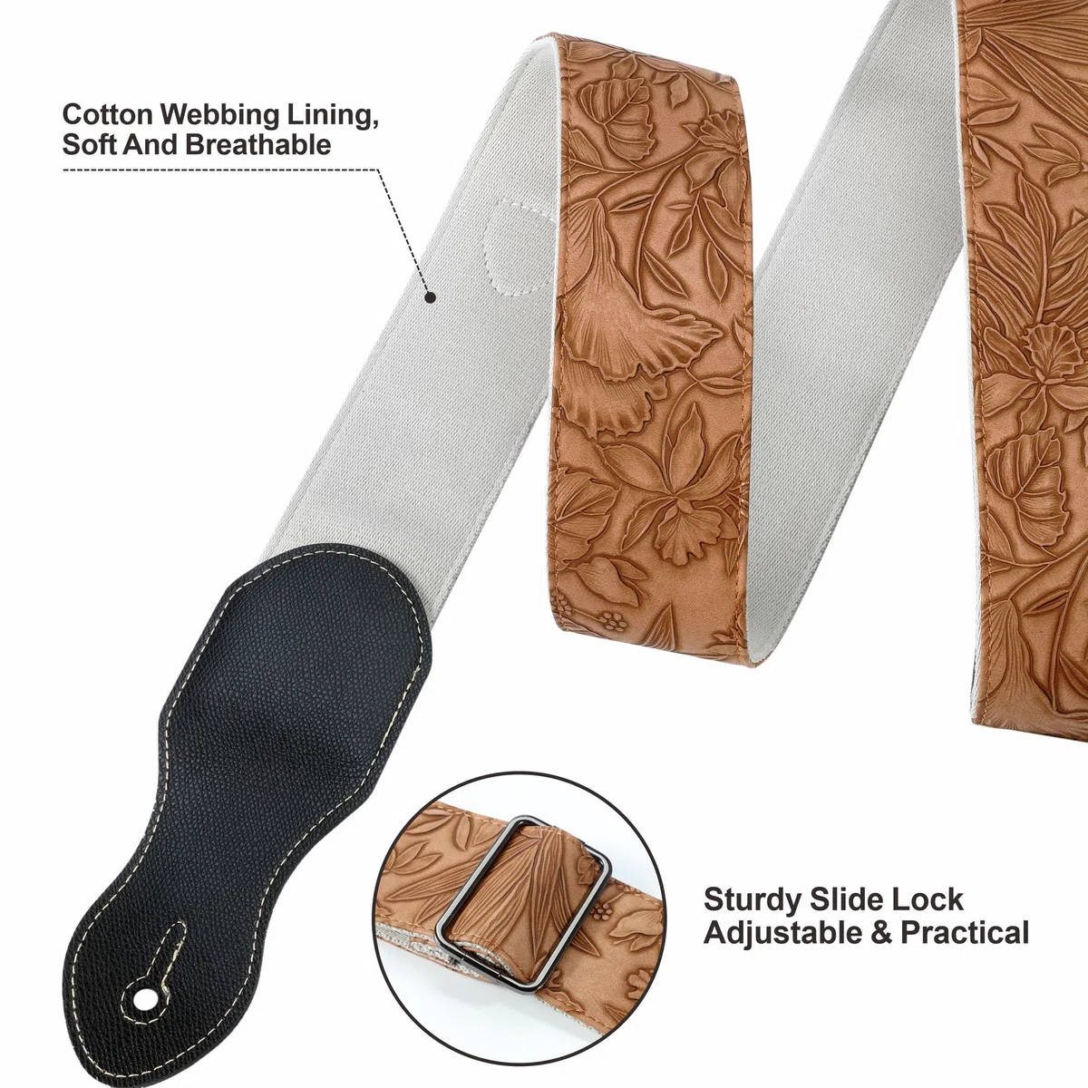 Nefelibata Gitarrengurt mit Plektrumtasche, 2,3-Zoll-Veganes Leder-Gitarrengurte im Porter-Stil, 60er-Jahre-Western-Vintage-Stil mit Plektren, Gurtknopf und Gurtschlössern