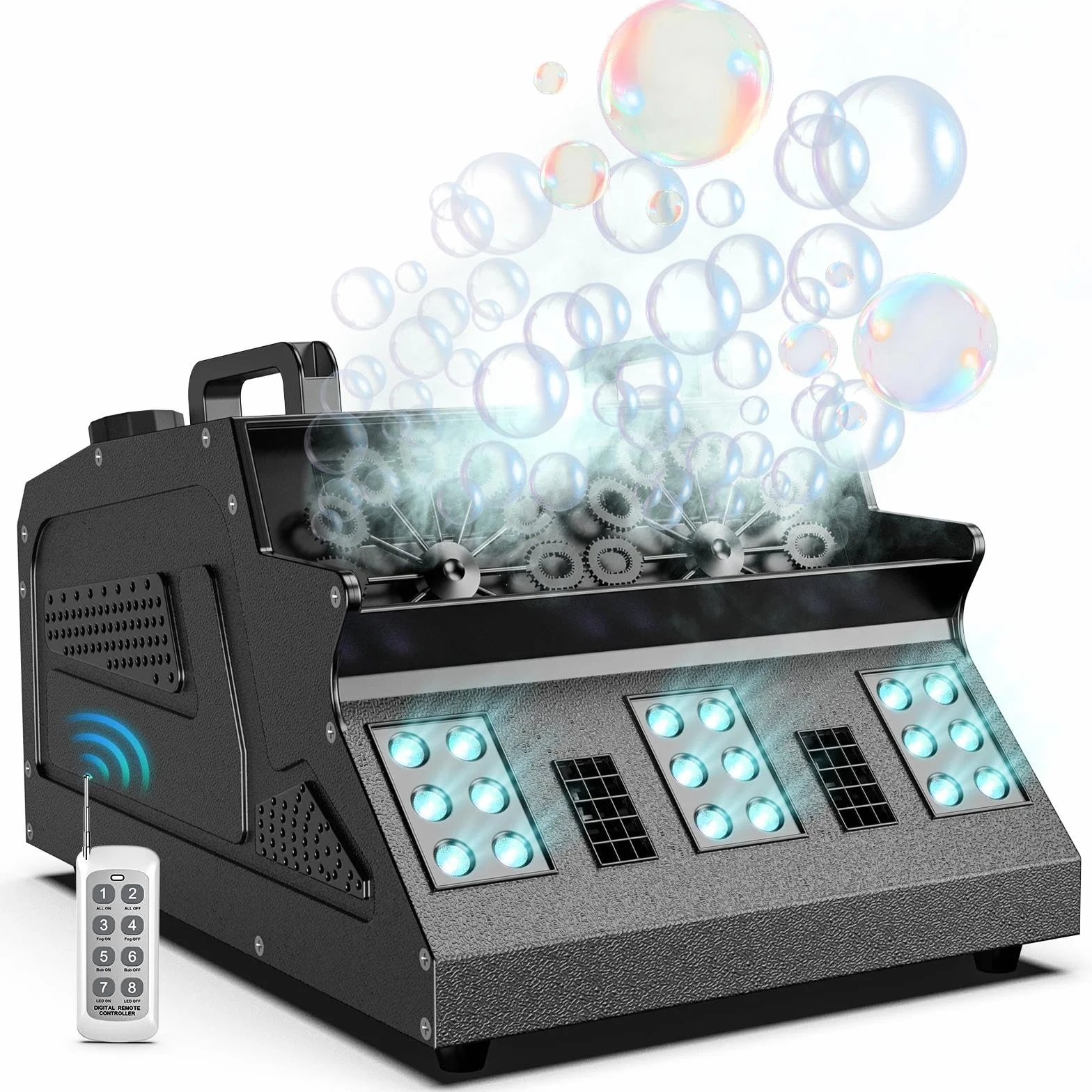 1500W Rauchblasenmaschine mit Fernbedienung, 18 RGB LED d-mx512 Unterstützung Unabhängig Gesteuerter Nebelblasenmaschine für Hochzeiten Bühnen Party Halloween Weihnachten
