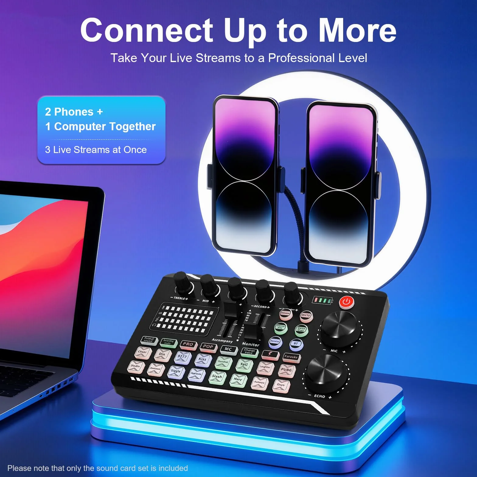 Live-Soundkarte und Audio-Interface, F998 Bluetooth Studio Mixer, Live Voice Changer, 1200mAh für Handys und Computer (Windows/MAC/Android/IOS-Systeme)