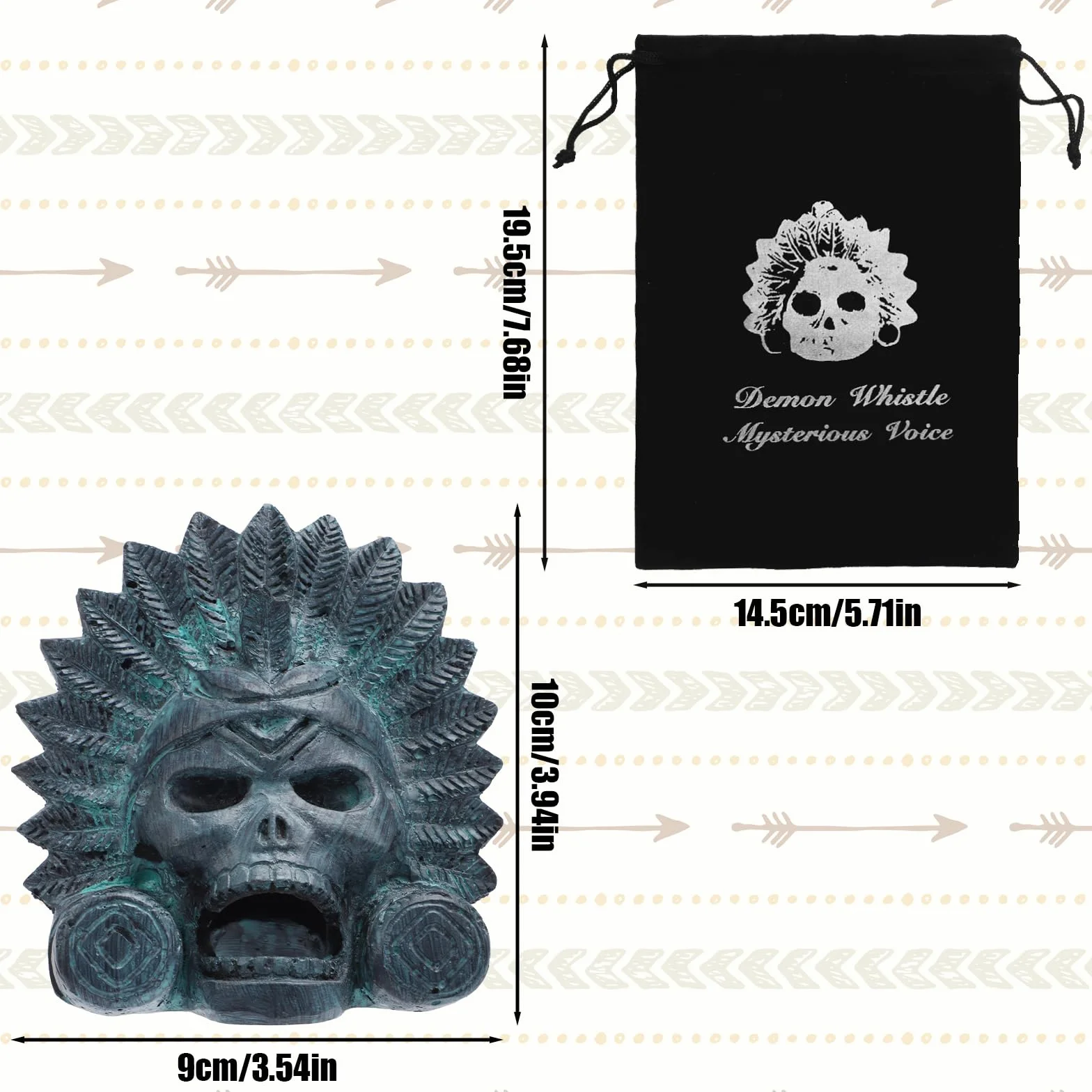Schreiende Aztekische Todespfeife, 125 dB Bronzewaren-Design, Dämonenpfeife Authentische Menschlich Klingende Schreie Aztekische Kriegspfeife mit Kordelzugbeutel für Halloween Geschenk