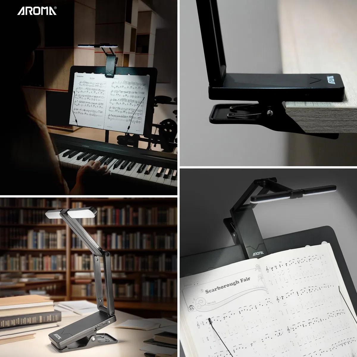 AROMA pultleuchte notenständer,LED Notenpultleuchte mit Klammer, klavierlampe, 2 Helligkeitsstufen, Augenfreundlich Einstellbarer Winkel, Ideal für Klavier, Notenständer, Gitarre