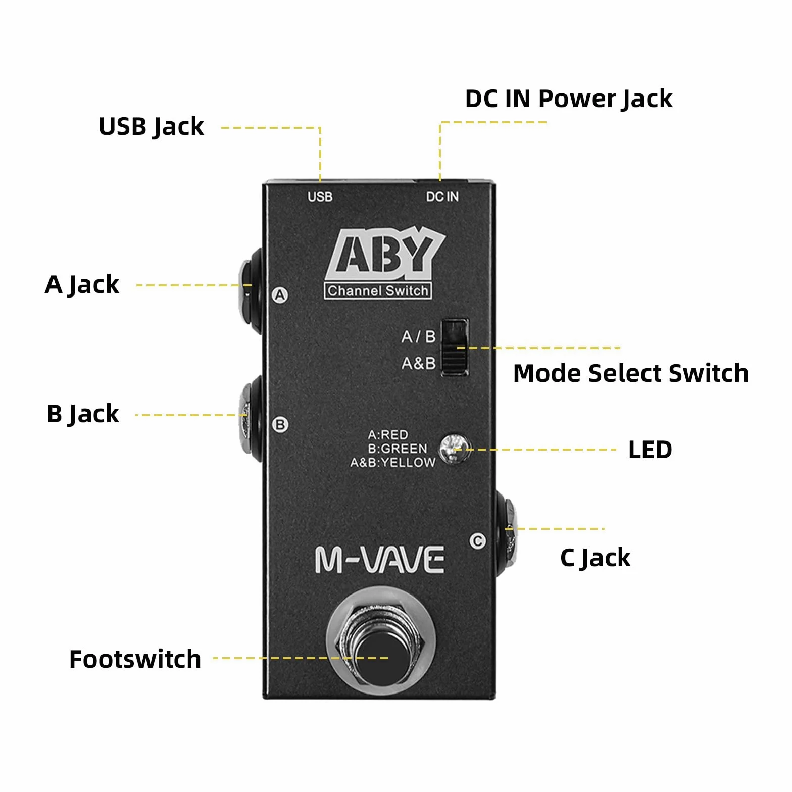 Kavolet ABY Line Selector AB Schalter Mini Gitarren Effektpedal, True Bypass Gitarren Bass Pedal AB Box ABY Kanalschalter für Musikbegeisterte
