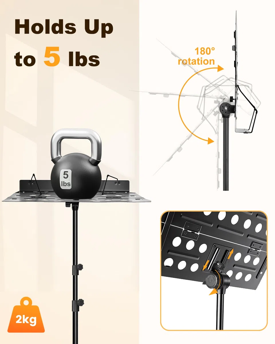 New Bee Notenständer, 2 in 1 Notenständer Klappbar Stabil mit Tragetasche & Höhenverstellbar Music Stand Kinder Erwachsene für Bandauftritte & Übungen zu Hause, Schwarz