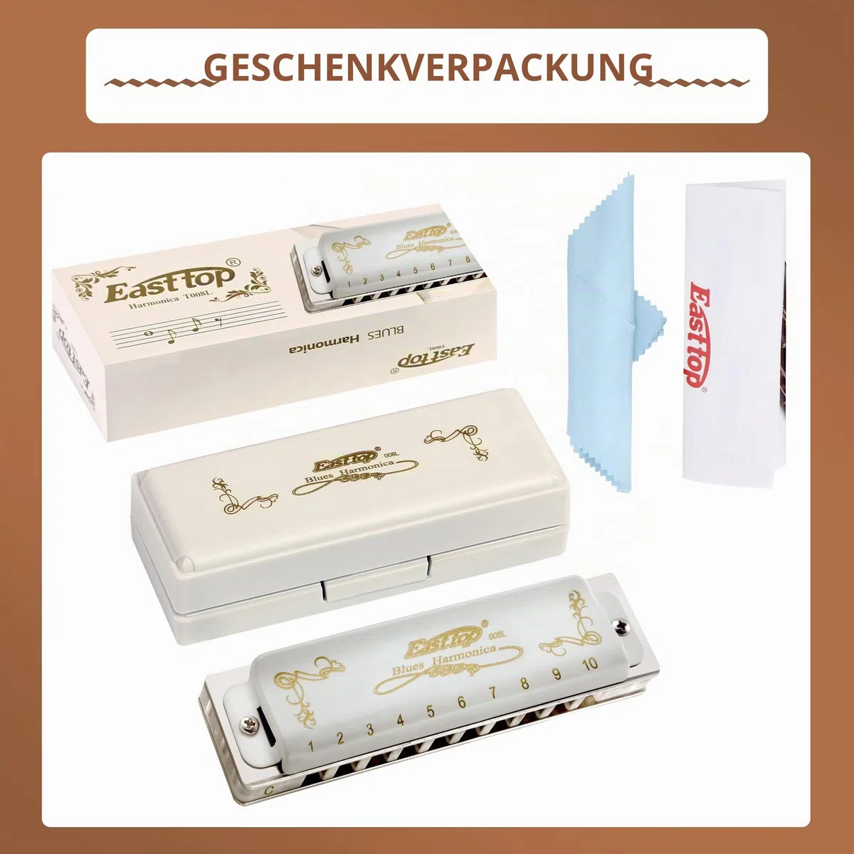 East top Diatonische Blues Harmonica Mundharmonika C Key T008L 10 Loch Mundharmonika Für professionelle Spieler, Anfänger, Studenten, Erwachsene, Kinder, als bestes Geschenk