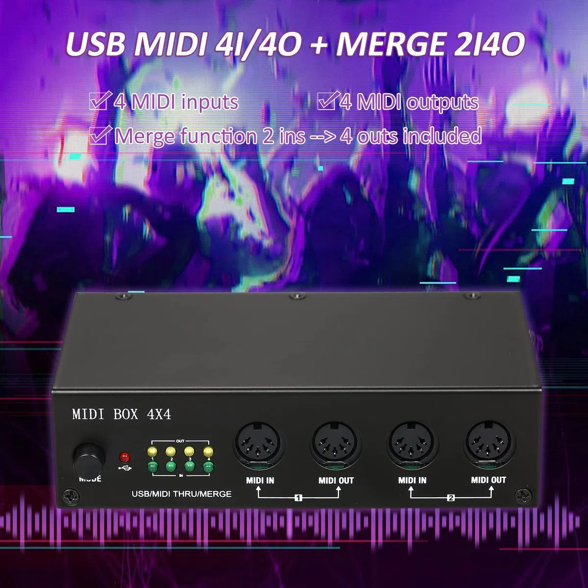 Btuty UM4X4 USB MIDI 4i/4o 64-Kanäle MIDI-Box 4X4