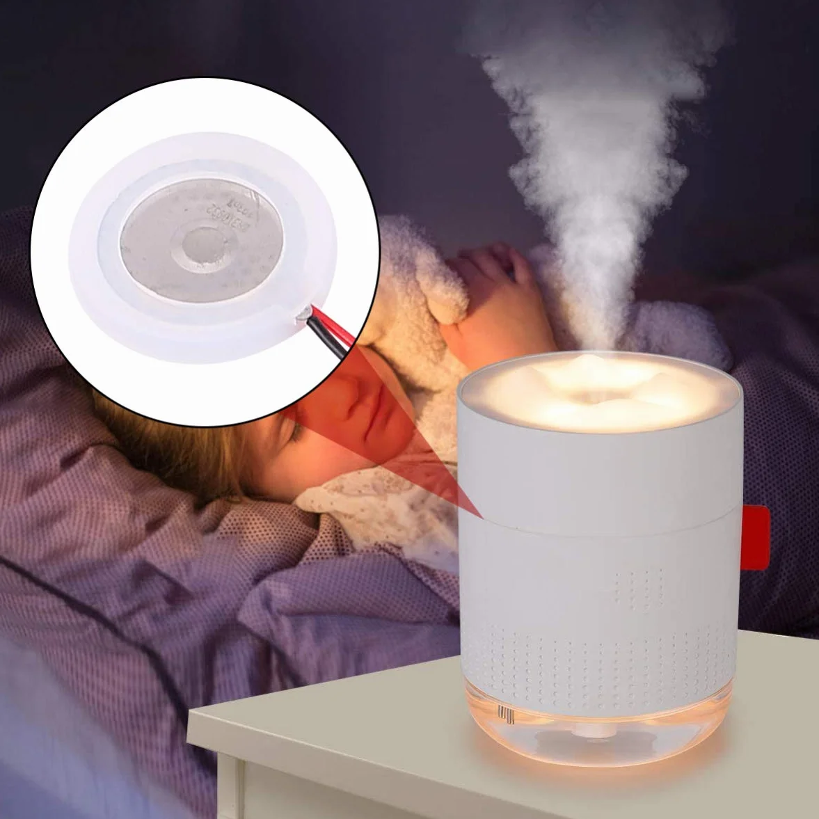 ULTECHNOVO 5 Stück 16mm Ultraschall Nebler Keramikscheiben, Hohe Zerstäubungseffizienz Vernebler Ersatzteile für Luftbefeuchter, mit Dichtungsringen und Steckern für DIY Reparatur