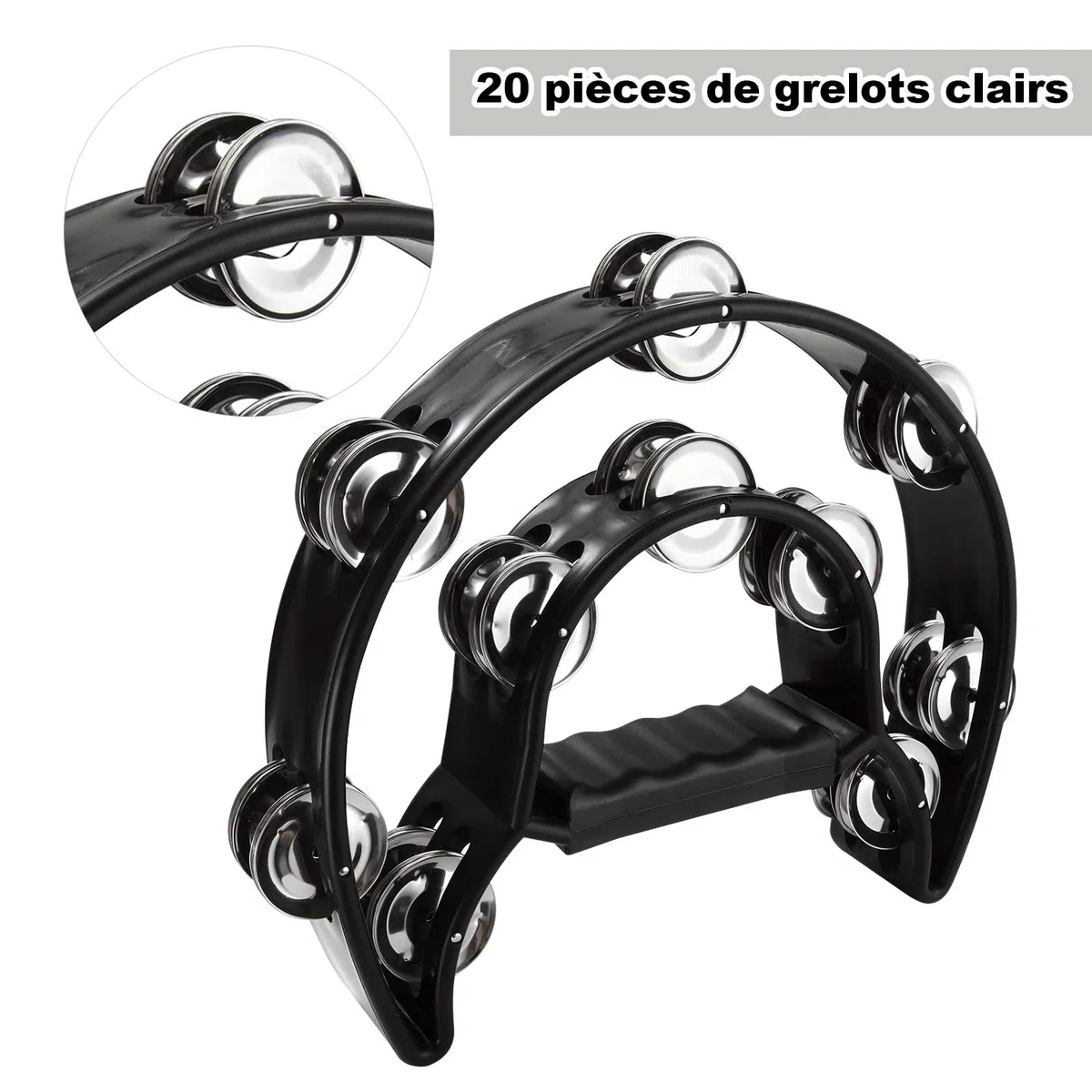 MIVIDE 4 Stück Tambourine Half Moon - Hand Tamburin - Mit 20 Glöckchen - Tamburin für Aldult Anfänger Student (Schwarz)