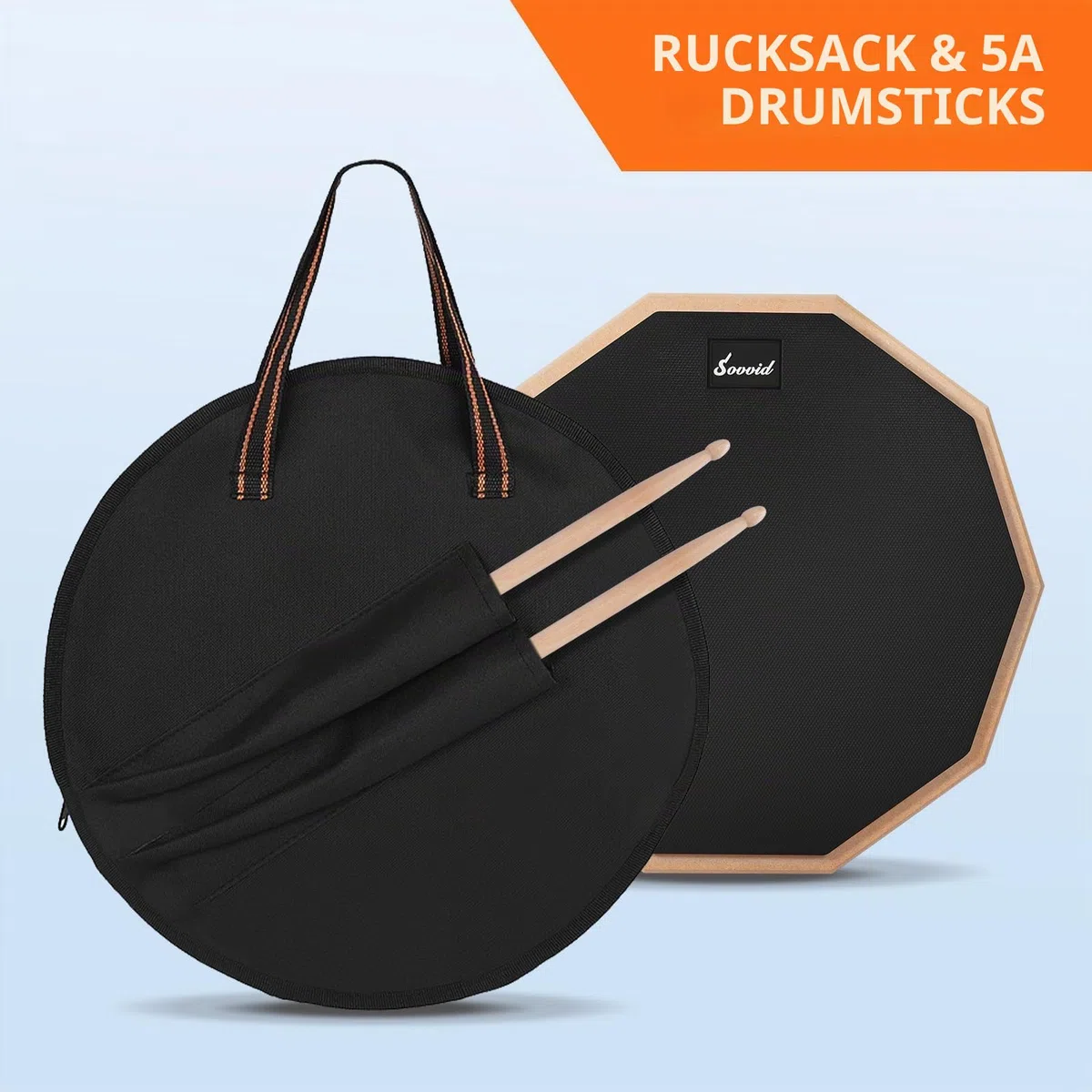 12 Zoll Drum Pad und 5A Drum Sticks, Doppelseitiges Snaredrum-Übungspad für Drummer, Silent Practice Drum Pad mit Aufbewahrungstasche - Schwarz