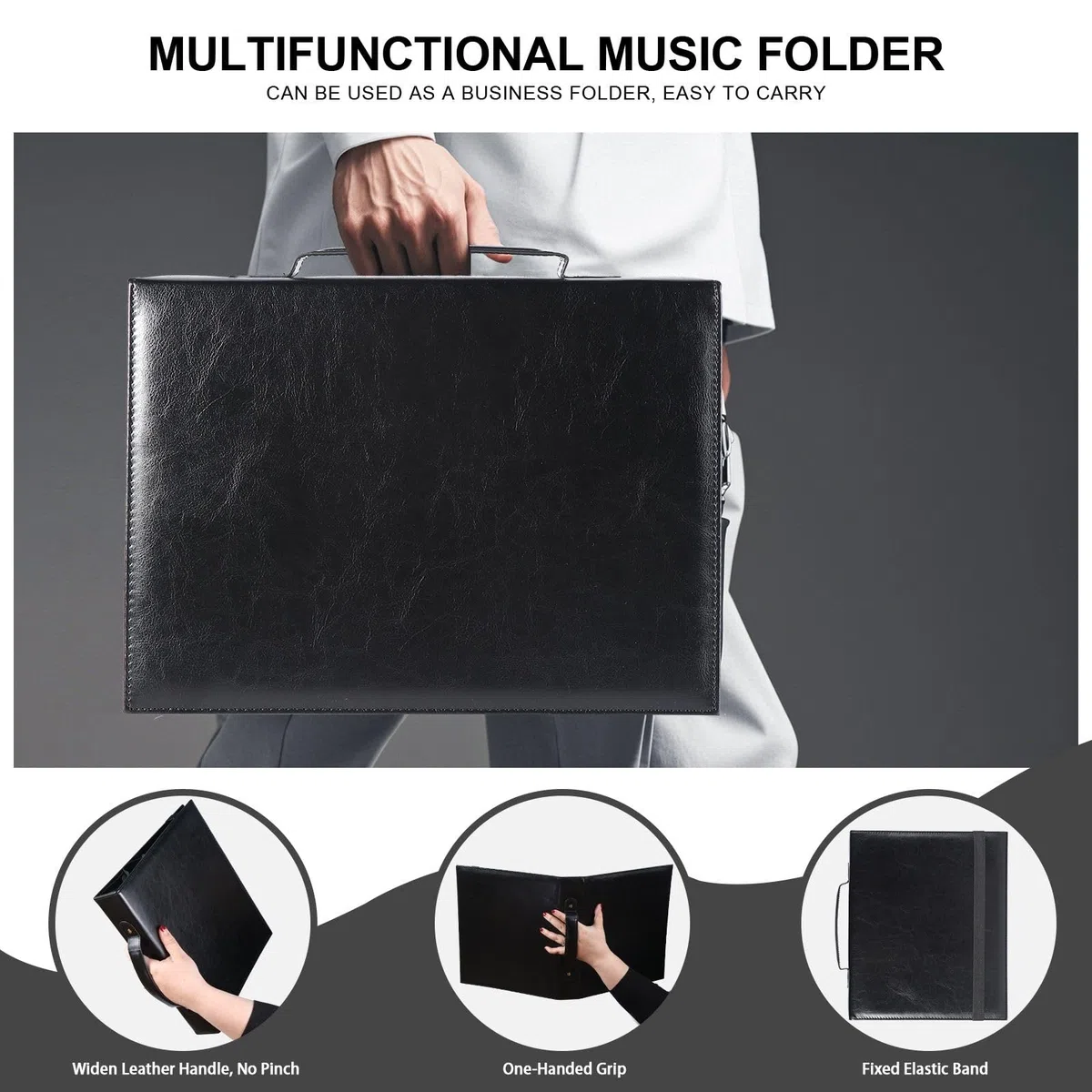 Musfunny Notenmappe für Chornoten: Chormappe Aus PU Leder mit 3 Ringen Griff Und Gummiband – Mappe A4 für Chorsänger Bands und Bühnenauftritte