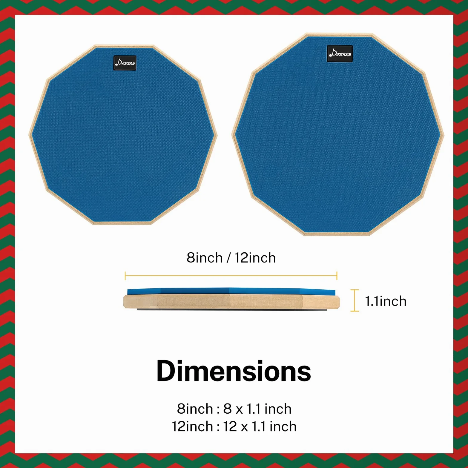 Donner Drum Practice Pad Übungspad 12 Zoll mit Drumsticks, Blau
