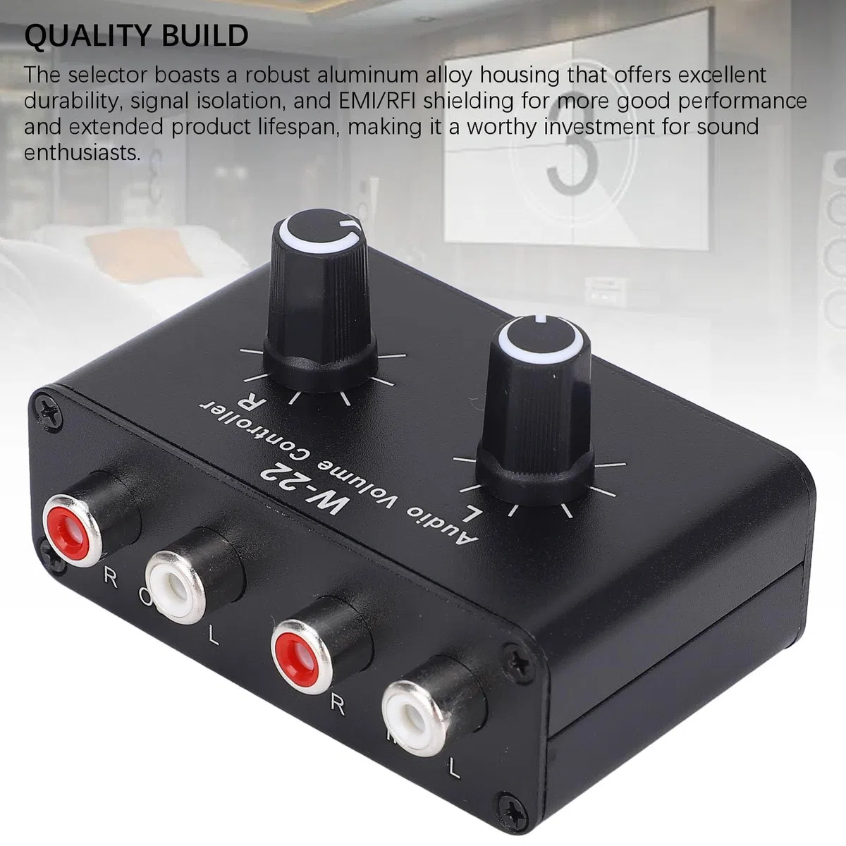 3,5 mm Lautstärkeregler Box, passiver Stereo Abschwächer mit L/R Kanal Balance, Plug and Play Drehregler für Heimstudio, HiFi, Aluminium, Schwarz, 1 Stück