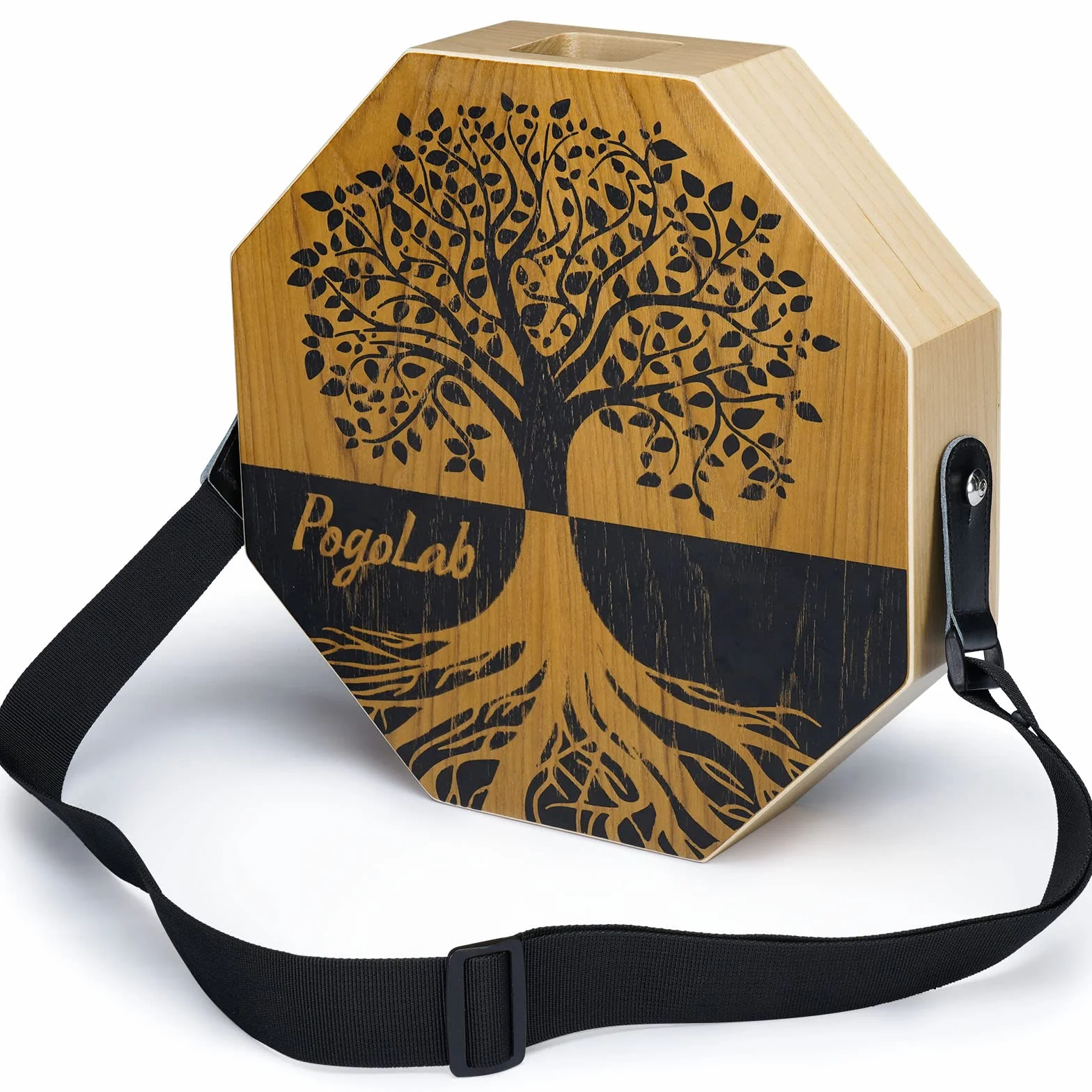 POGOLAB Cajon Instrument mit Snare und Basston für akustische Musik, tragbare Reise-Cajon Schlagwerk mit verstellbarem Riemen, akustisches Schlaginstrument für Einsteiger und unterwegs(Naturbraun)