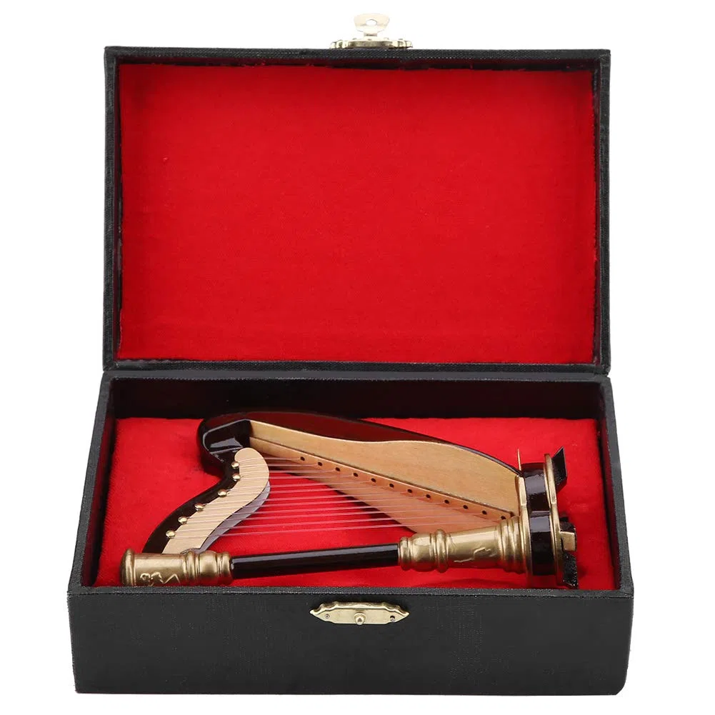 Mini Harfe, Hölzerne Miniatur Harfe Replik Harp Instrumente Musikinstrumente Modell mit Geschenken Case Instrument Model Musikgeschenke Ornamente