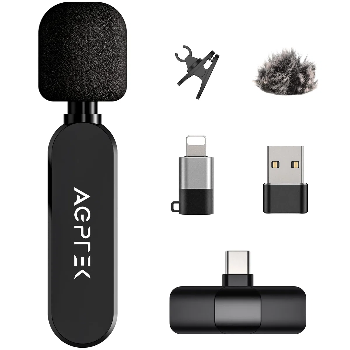 AGPTEK Mikrofon, Lavalier Mikrofon für iOS/Android, Mini Microphone Plug & Play, Rauschunterdrückung, Lavalier Mikrofon Wireless für YouTube/Facebook-Live-Stream, TikTok, Vlog, Live Stream, Konferenz