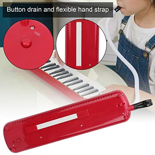 32 Tasten Melodica Air Piano Keyboard Musikinstrument mit Tragetasche und Kurzem Mundstück (Rot)