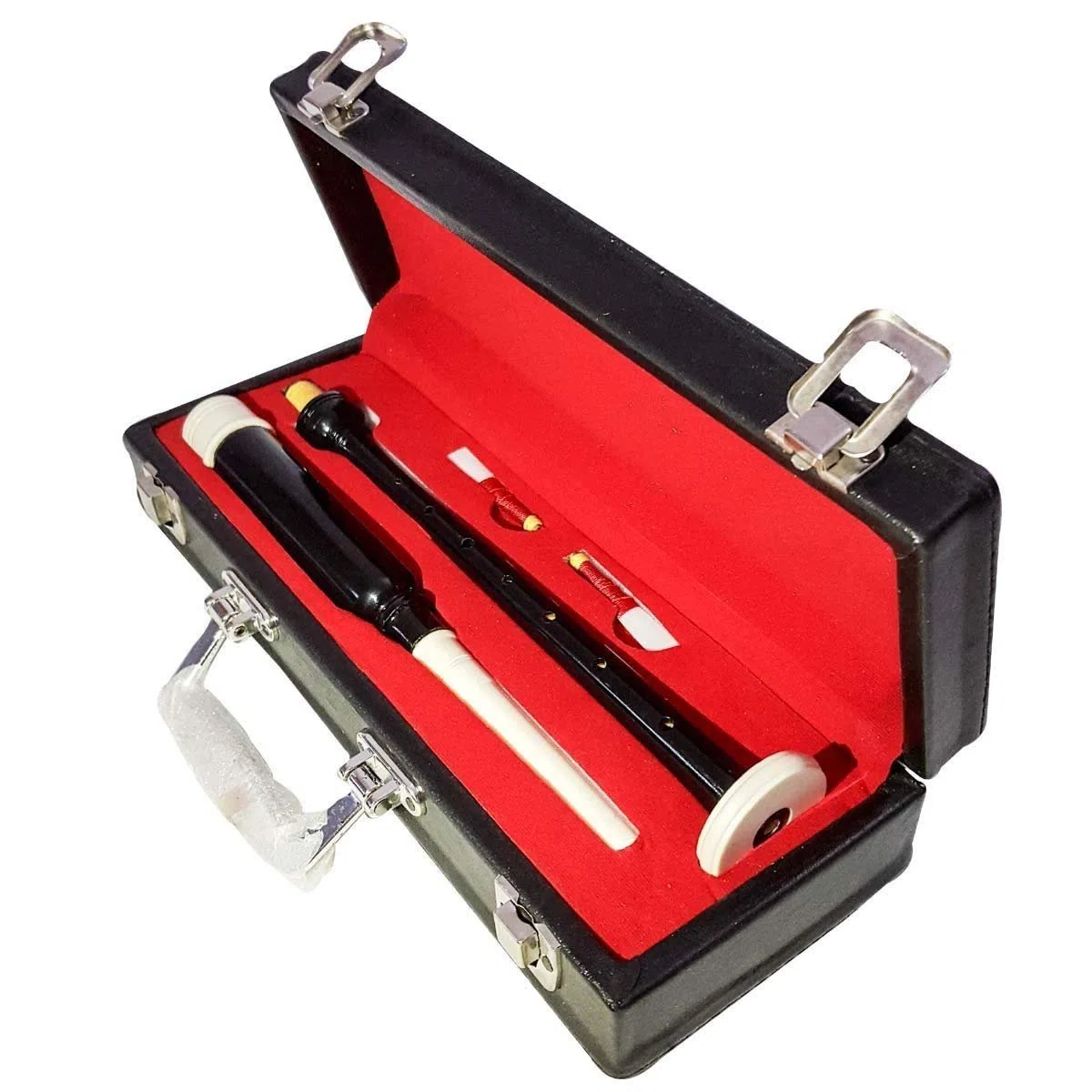 HW Schottischer Highland-Dudelsack zum Üben von Dudelsäcken, Palisanderholz, elfenbeinfarben, mit fester Box (Schwarz-Weiß)