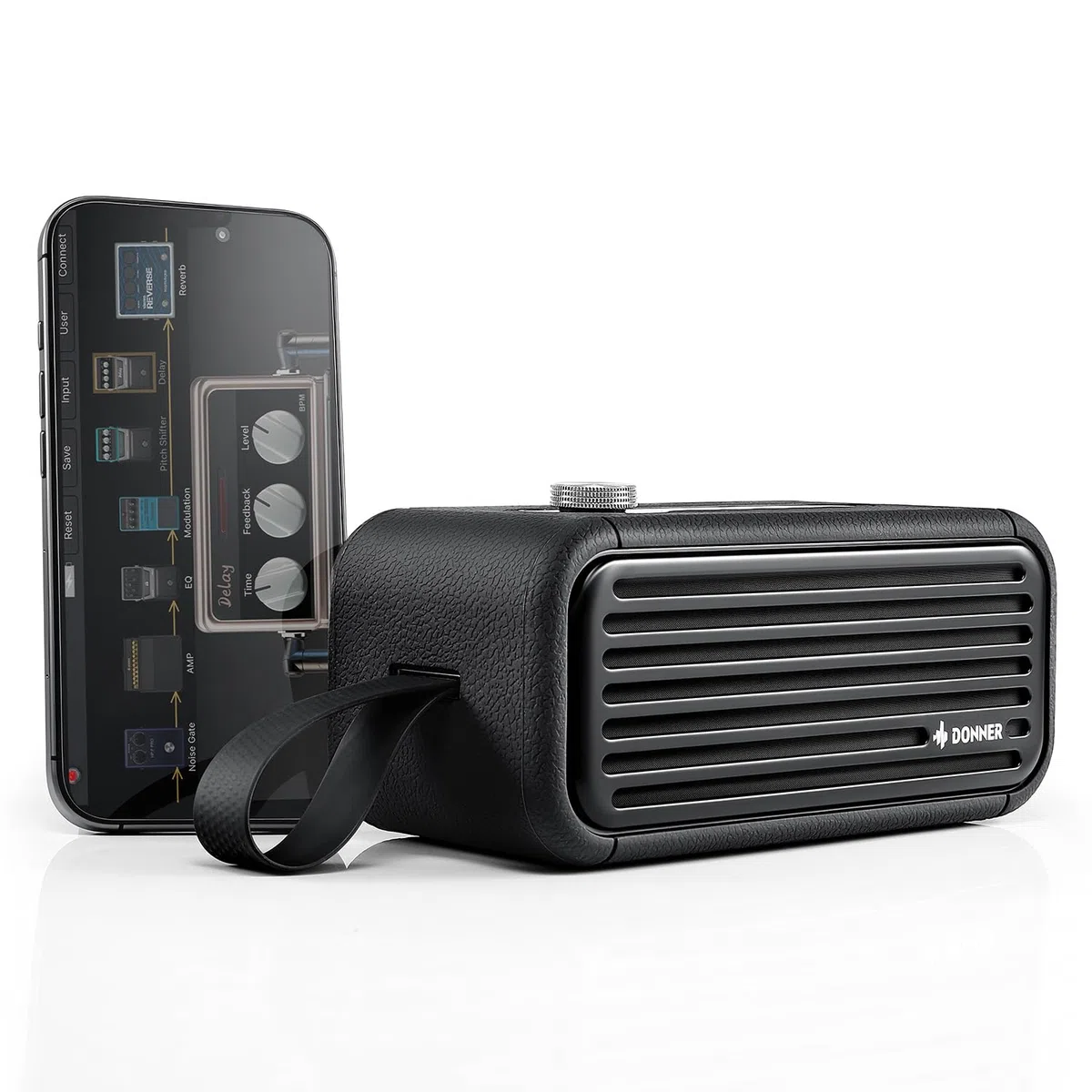 Donner Go 25W Mini E-Gitarrenverstärker, tragbarer Gitarrenverstärker mit Smarter App-Steuerung, Type-C-Ladung, Bluetooth & AUX Doppel-Eingang für tägliches Gitarrenüben