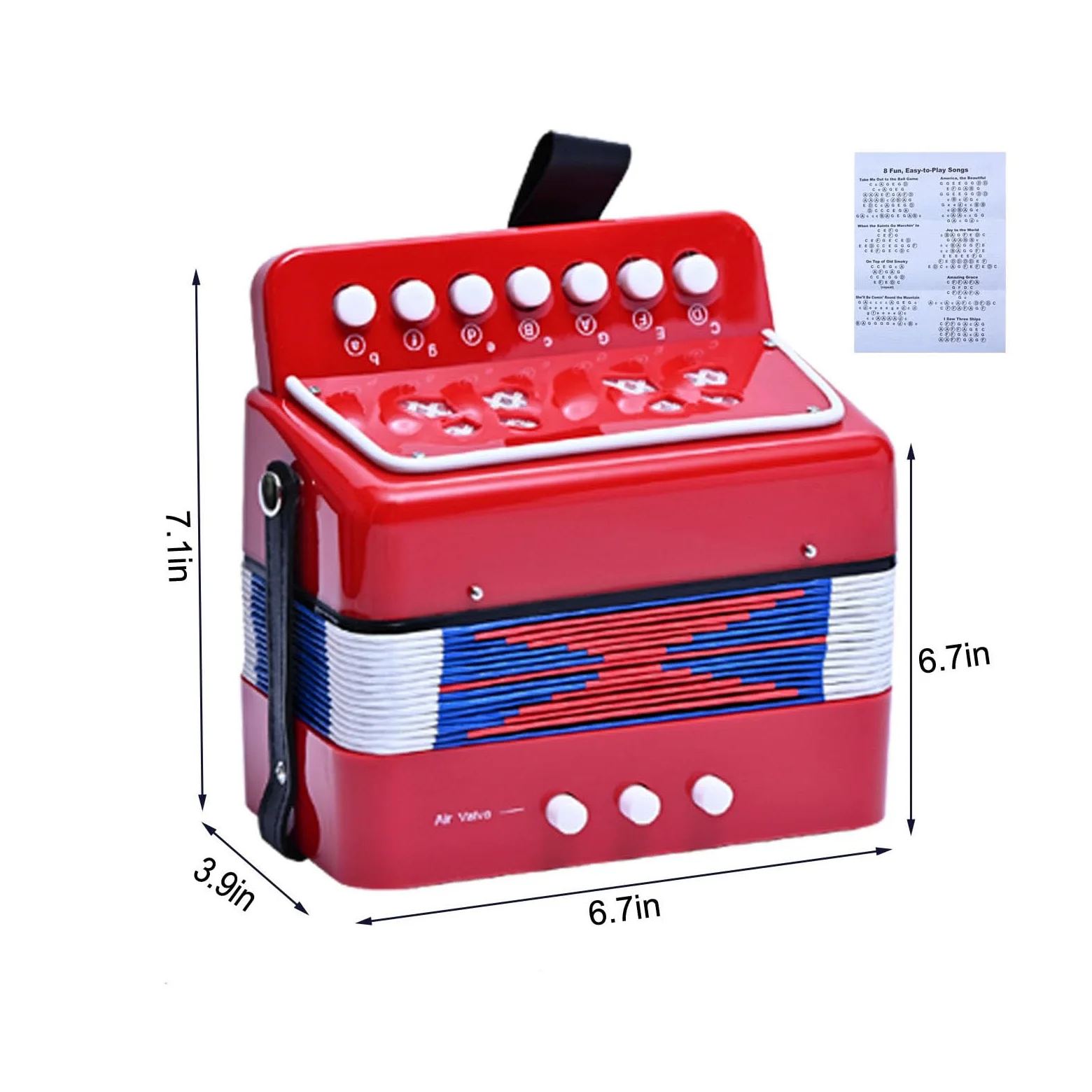 LIEKE Kinder Akkordeon 10 Tasten Knopf Spielzeug Accordion Ziehharmonika Musikinstrument Geschenk für Kinder Erwachsene Anfänger (Rot)