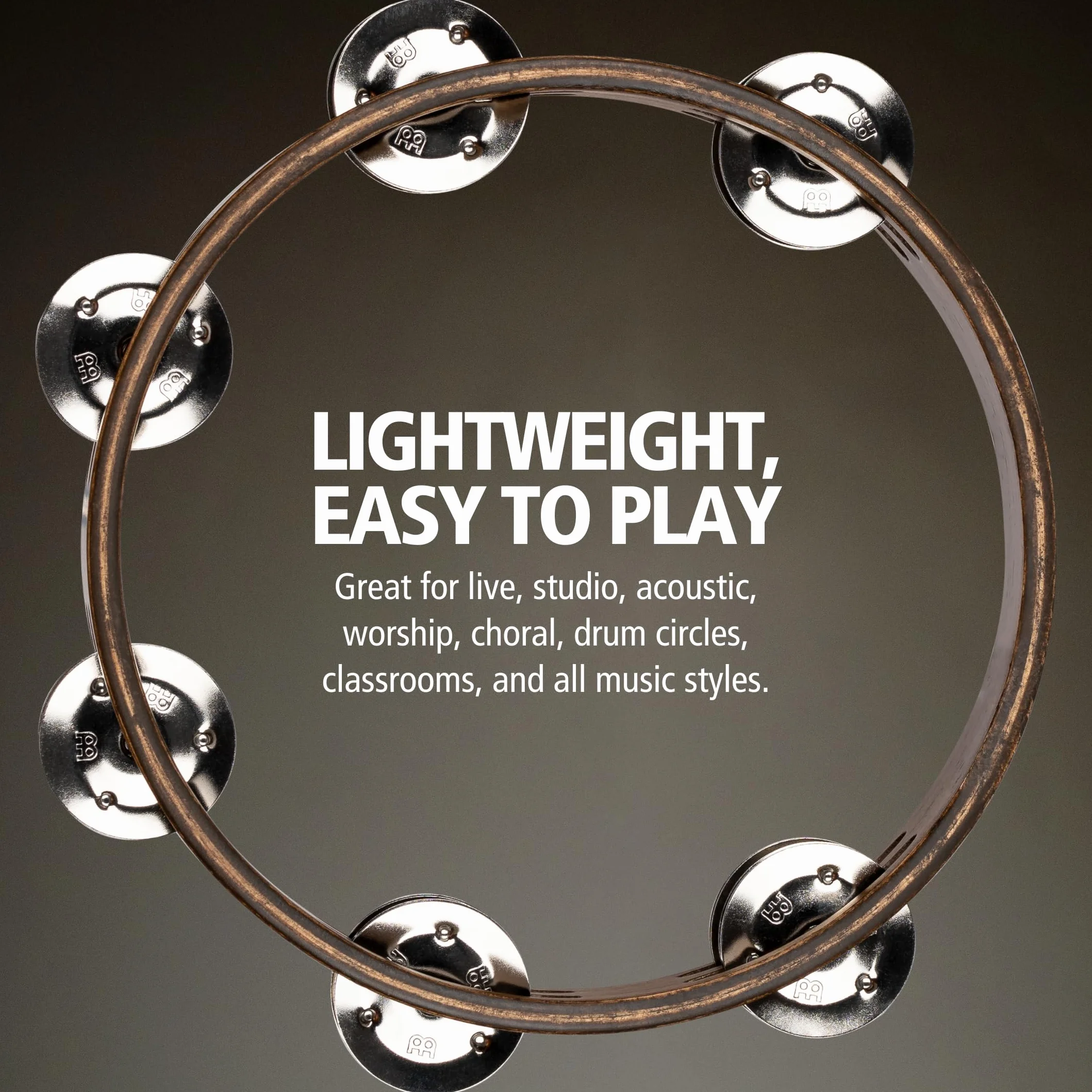 Meinl Percussion Compact Wood Tambourine - 2-reihiges Tamburin - Durchmesser 8 Zoll - Siam Eiche / Stahl, Walnut Brown/ Natur (CTA2WB)