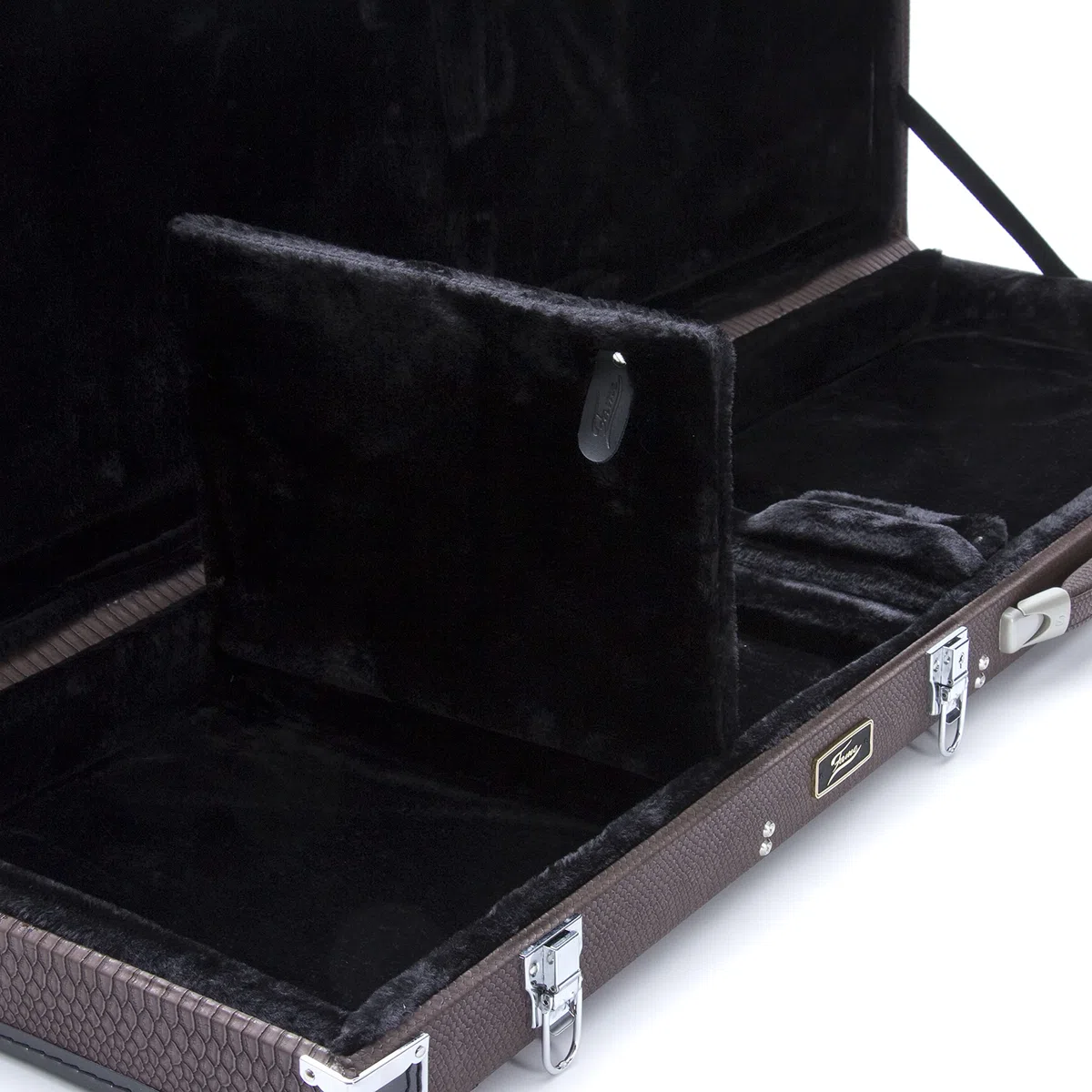 E-Bass Koffer Robust, Braun, Kompatibel mit J/P/MM-Style, Abschließbare Metallschnallen, Plüsch-Innenfutter, Wetterfest, Zubehörfach, 116x34x29 cm, Geeignet für E-Bassgitarren