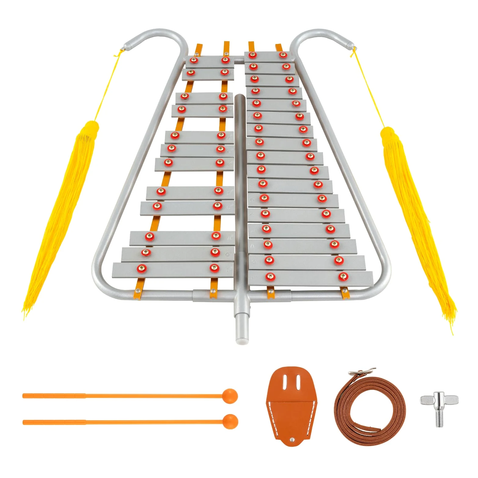 FANTASK 29 Noten Glockenspiel, Gürtelclip und Gürtel, Percussion Instrument, Aluminium Marsch-Xylophon mit verstellbarem Griff, 2 Schlägeln, Metallophon für Kinder und Erwachsene